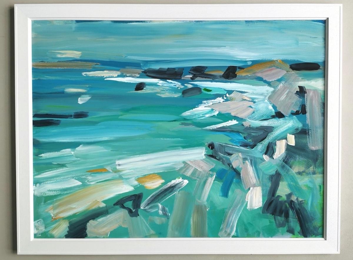 Ardmore Bay by Mary McDonald [2022]
original and hand signed by the artist 
Oil, wax and acrylic on canvas
Image size: H:105 cm x W:135 cm
Complete Size of Unframed Work: H:92 cm x W:103 cm x D:1.2cm
Frame Size: H:105 cm x W:135 cm x D:1.5cm
Sold