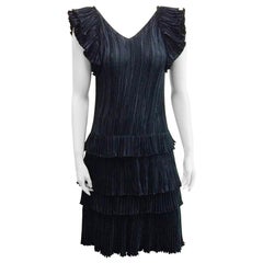Retro Mary McFadden 1980s Pleated Black Evening Cocktail Dress Size 4.