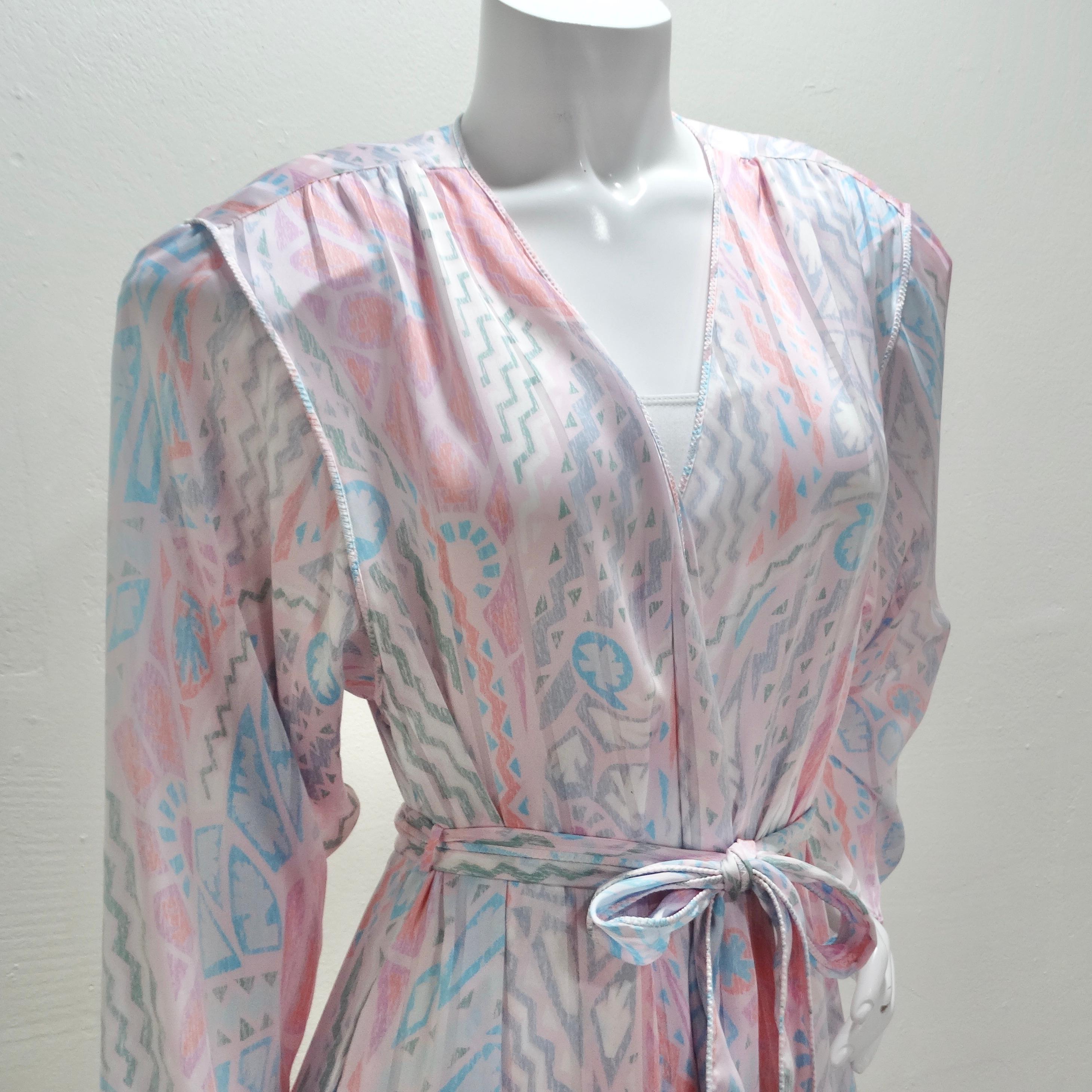Gray Mary Mcfadden 1980s Printed Robe For Sale