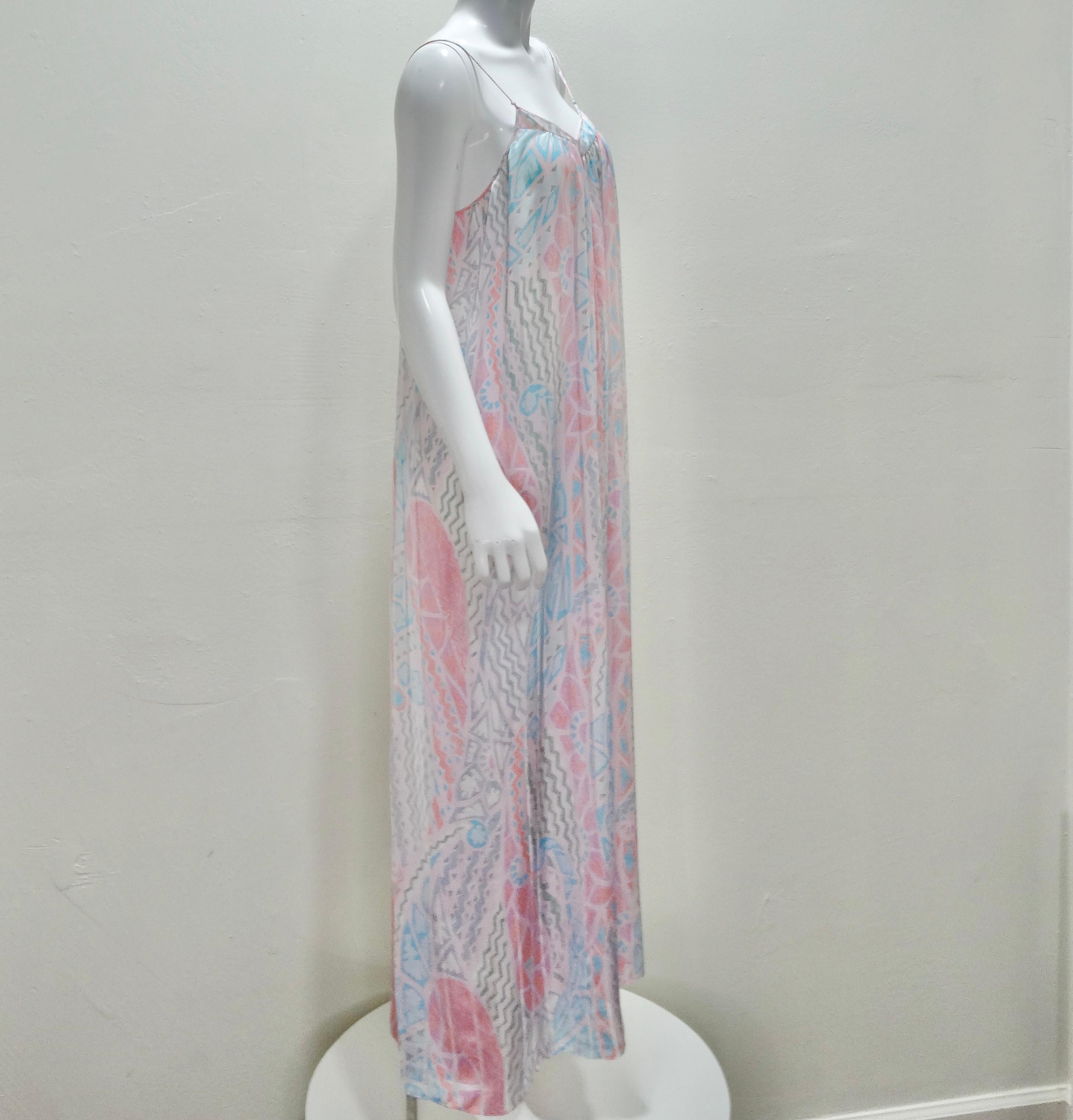 Mary McFadden 1980er Jahre Bedrucktes Slip-Kleid für Damen oder Herren