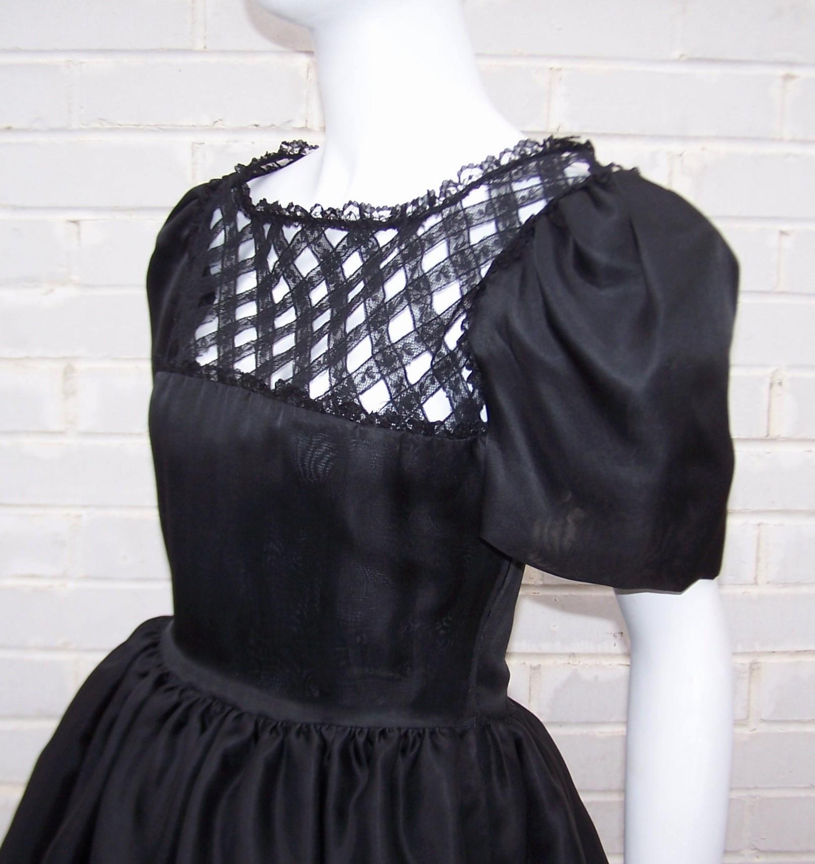 Mary McFadden Black Silk Organza Dress With Lace 6