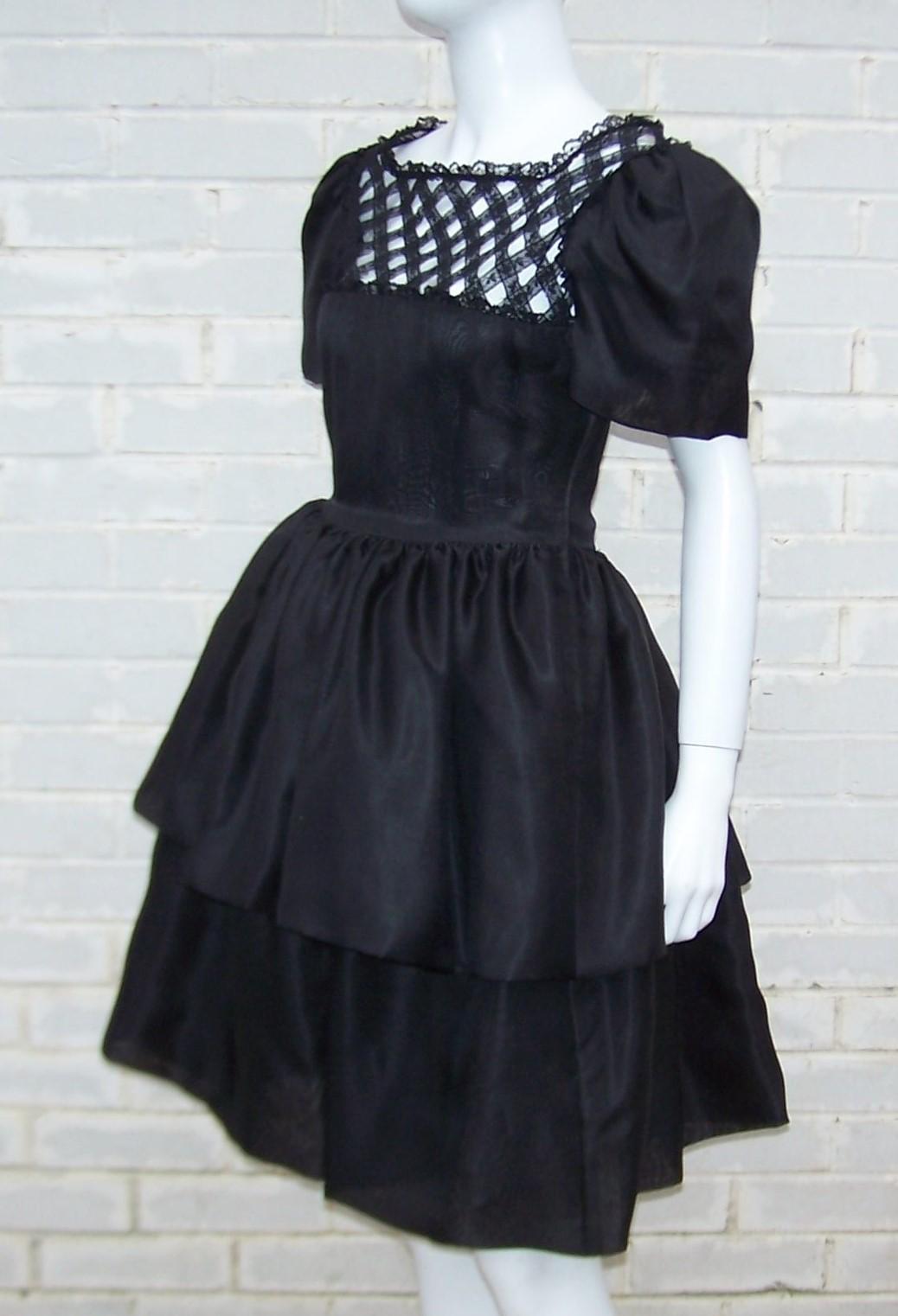 Mary McFadden Black Silk Organza Dress With Lace 5