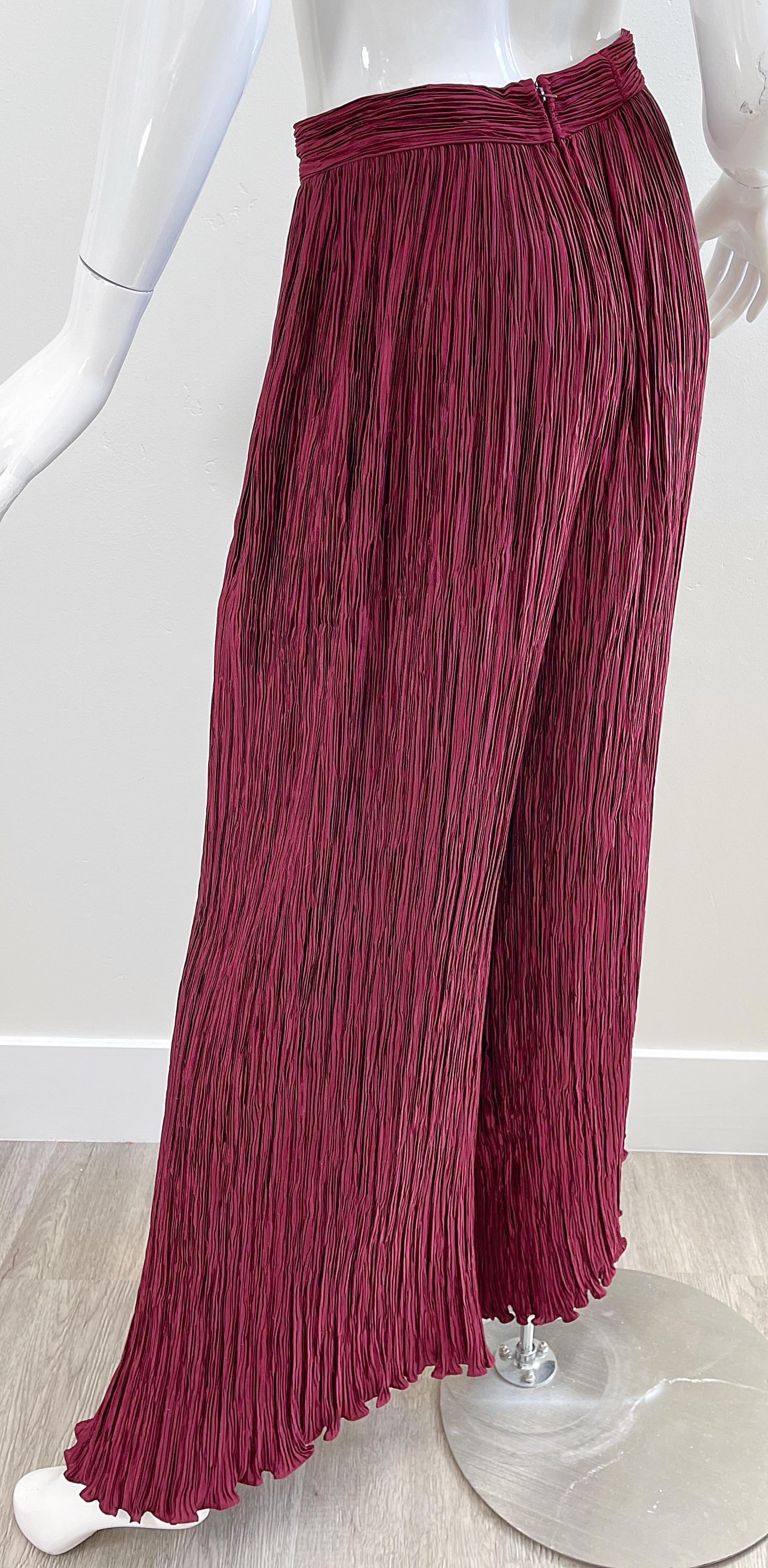 Mary McFadden Couture 1990s Burgundy Size 4 Pleated Wide Leg Palazzo 90s Pants  For Sale 5