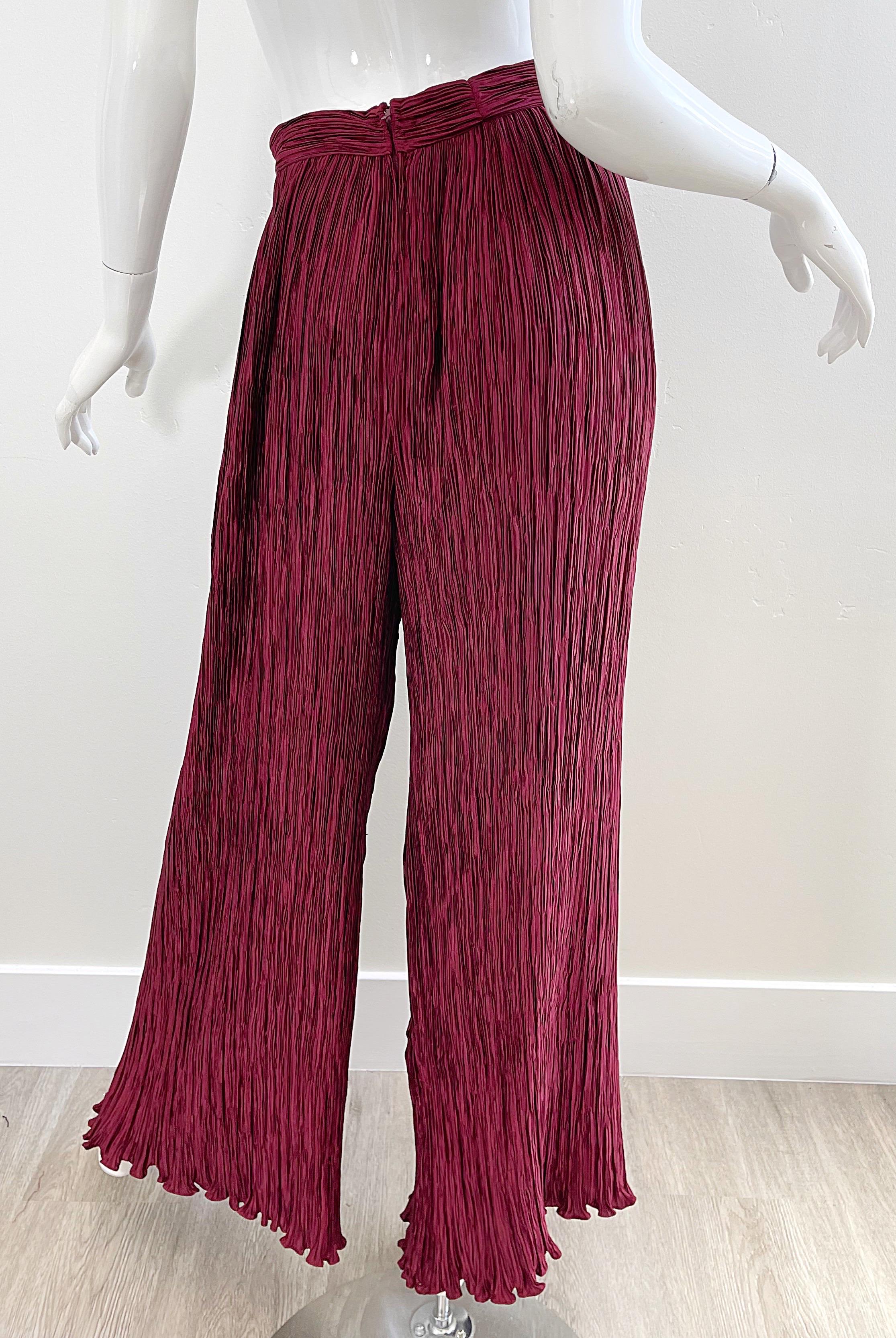 Mary McFadden Couture 1990s Burgundy Size 4 Pleated Wide Leg Palazzo 90s Pants  For Sale 6