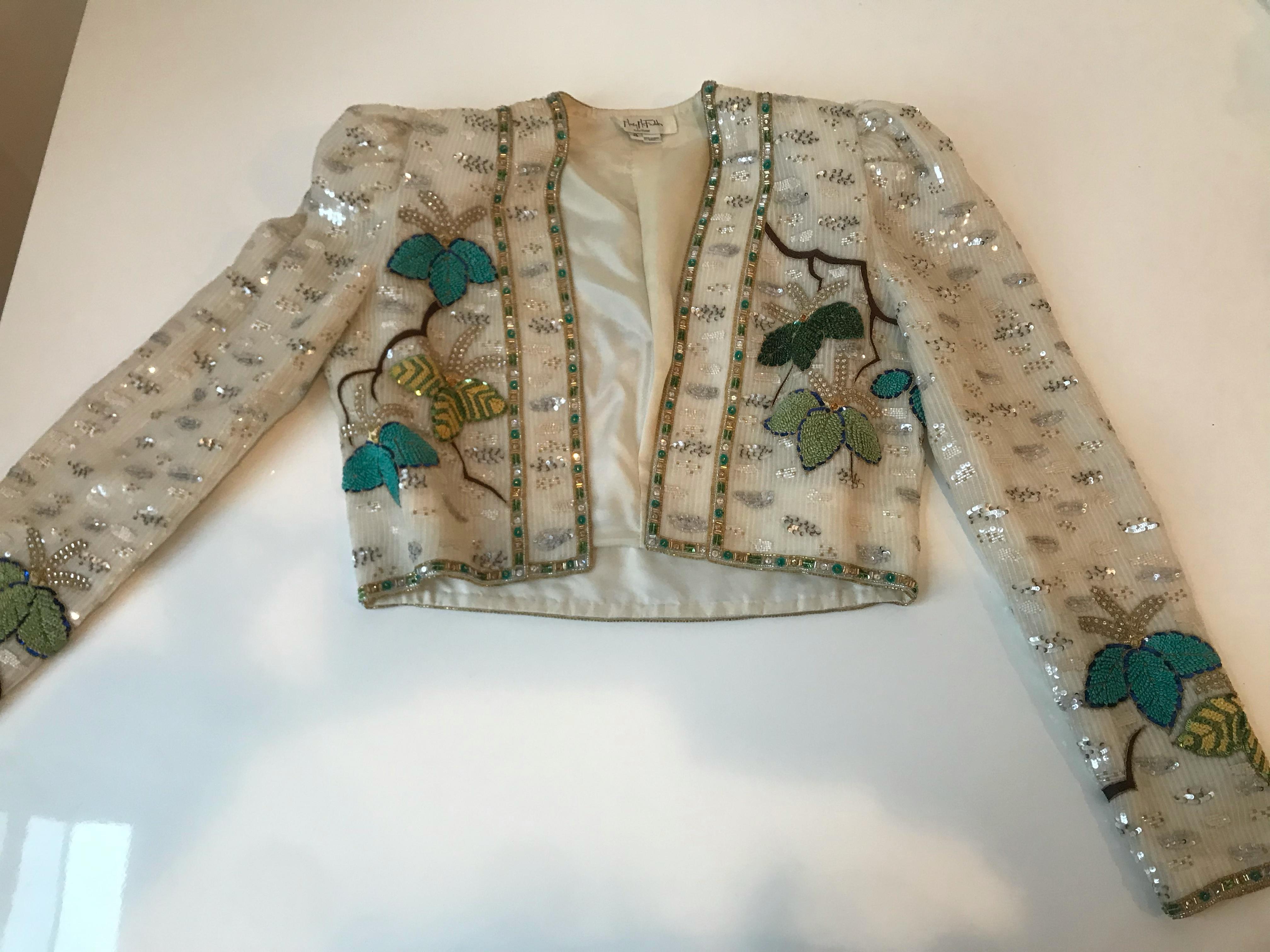Mary McFadden Couture Embellished & Embroidered Puff Sleeve Bolero For Sale 5