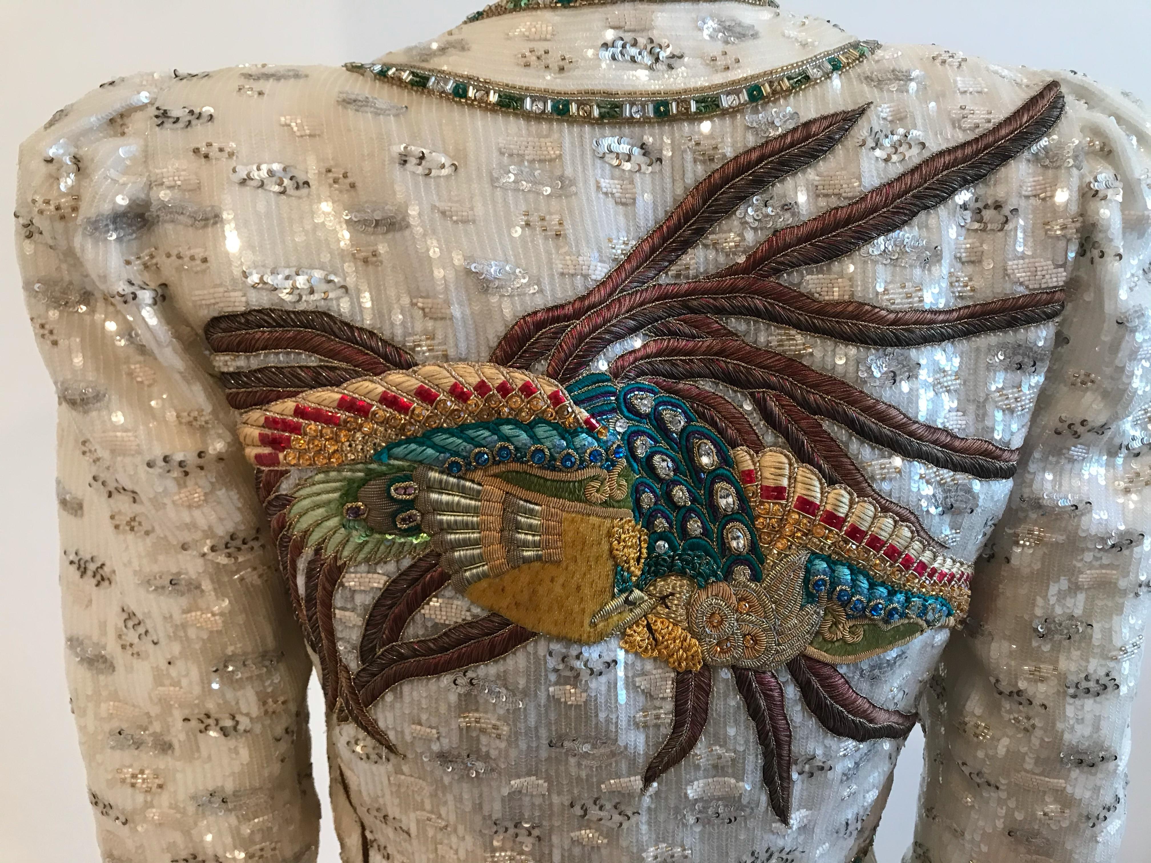 Mary McFadden Couture Iconic Tropical Sequins, Beaded, and Embroidered Cropped Bolero/Jacket. Size US 4. 