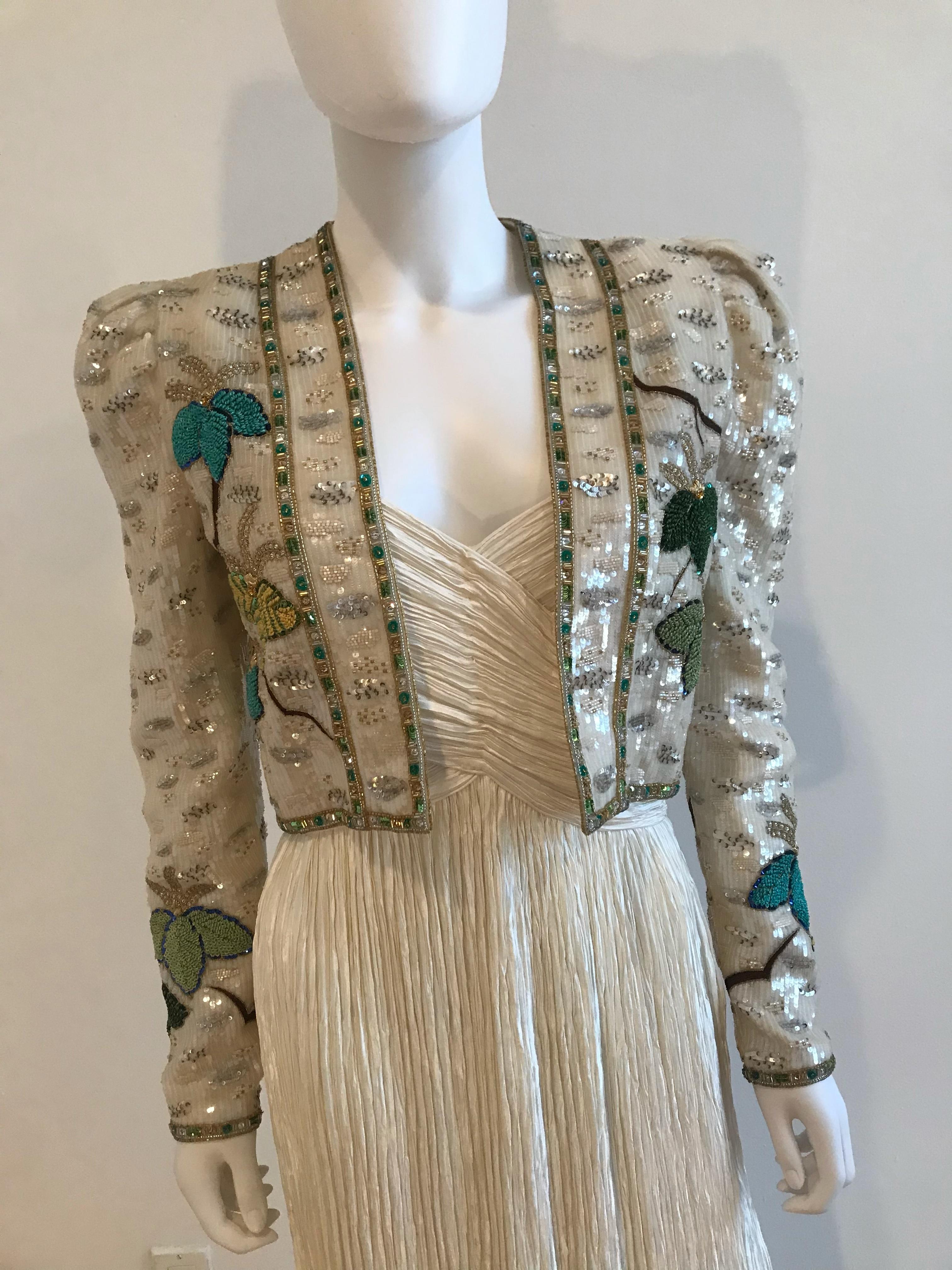 Mary McFadden Couture Embellished & Embroidered Puff Sleeve Bolero In Good Condition For Sale In Brooklyn, NY