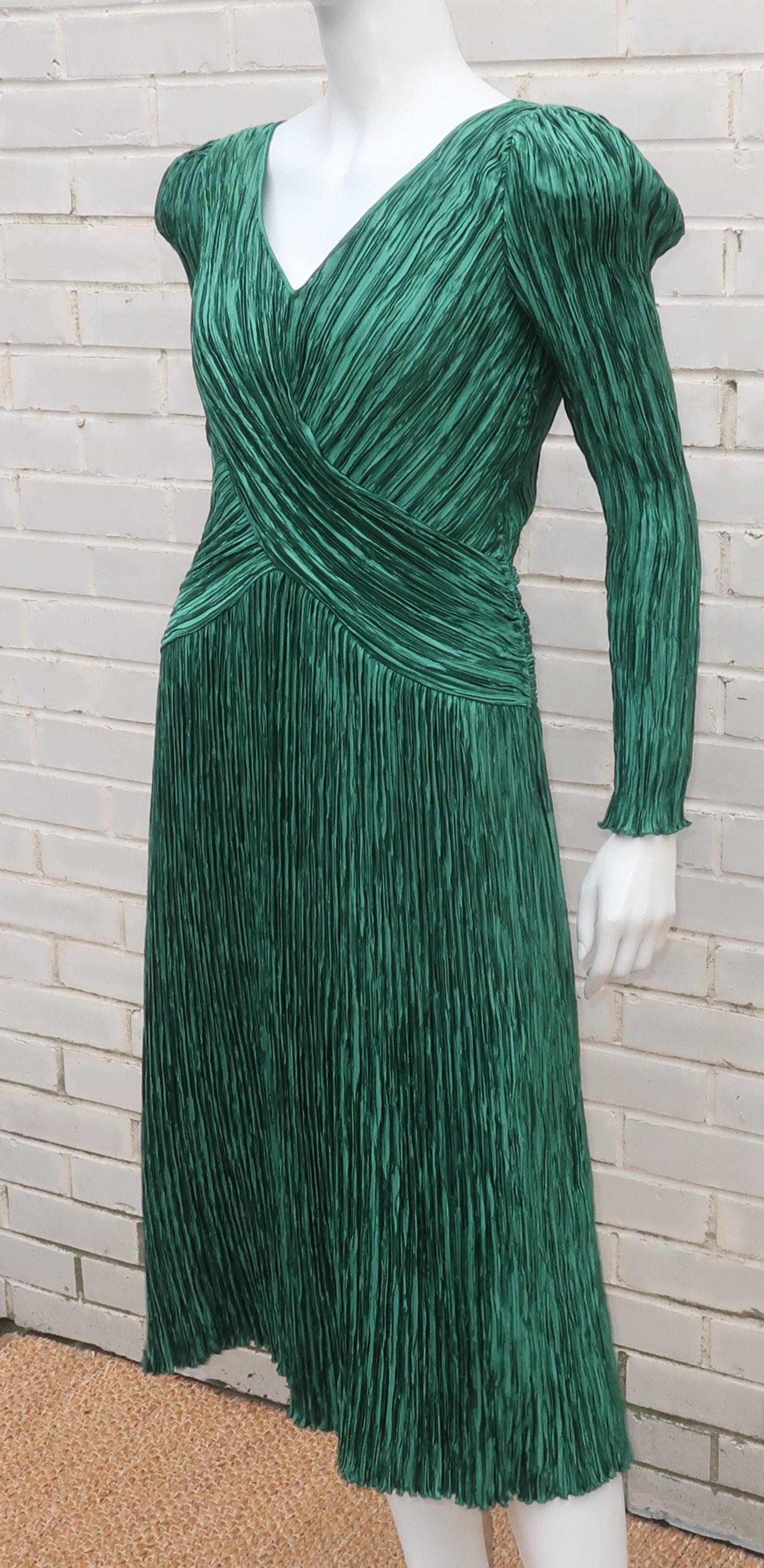 Women's Mary McFadden Couture Emerald Green Cocktail Dress, 1980's