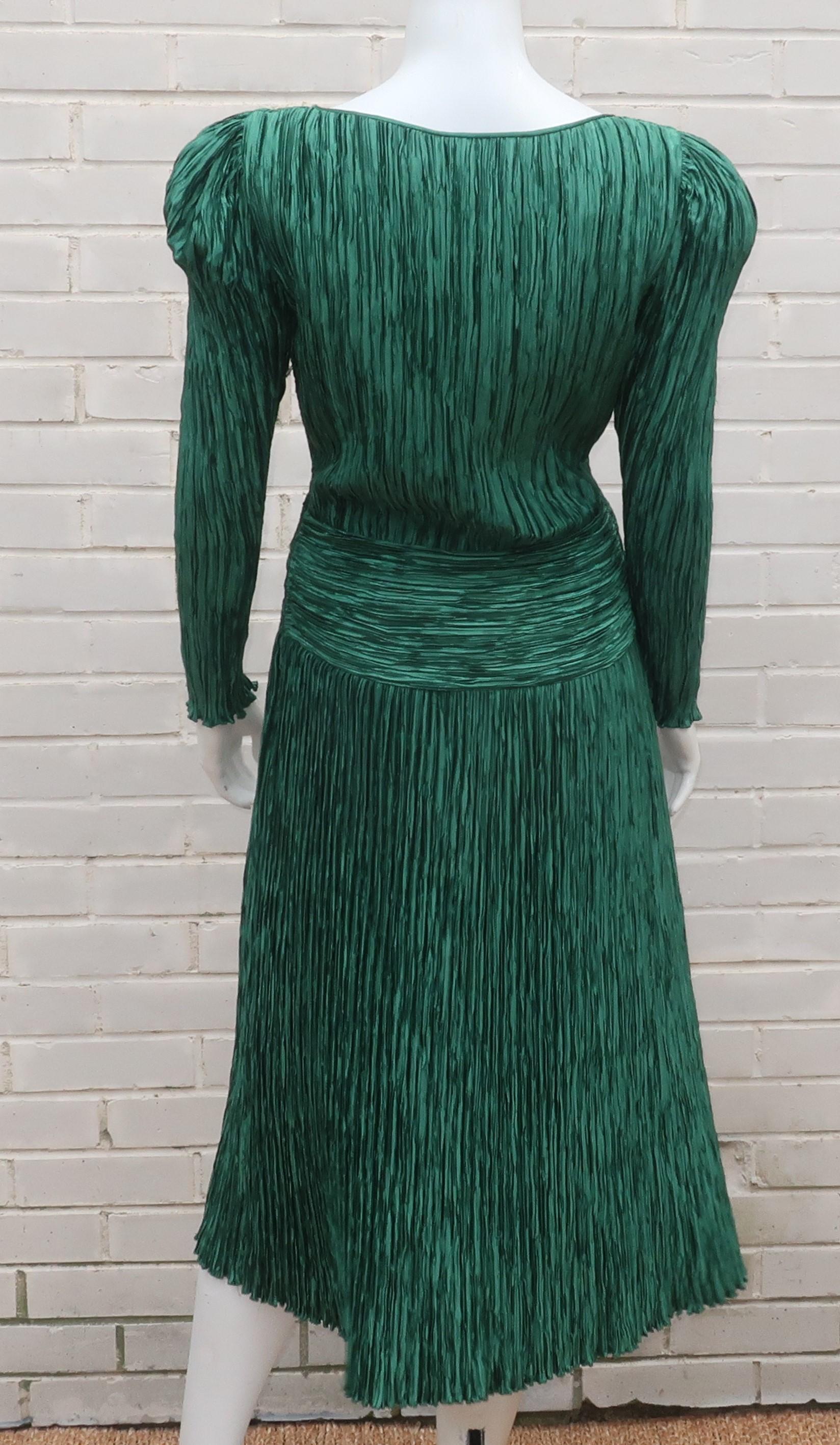 Mary McFadden Couture Emerald Green Cocktail Dress, 1980's 1