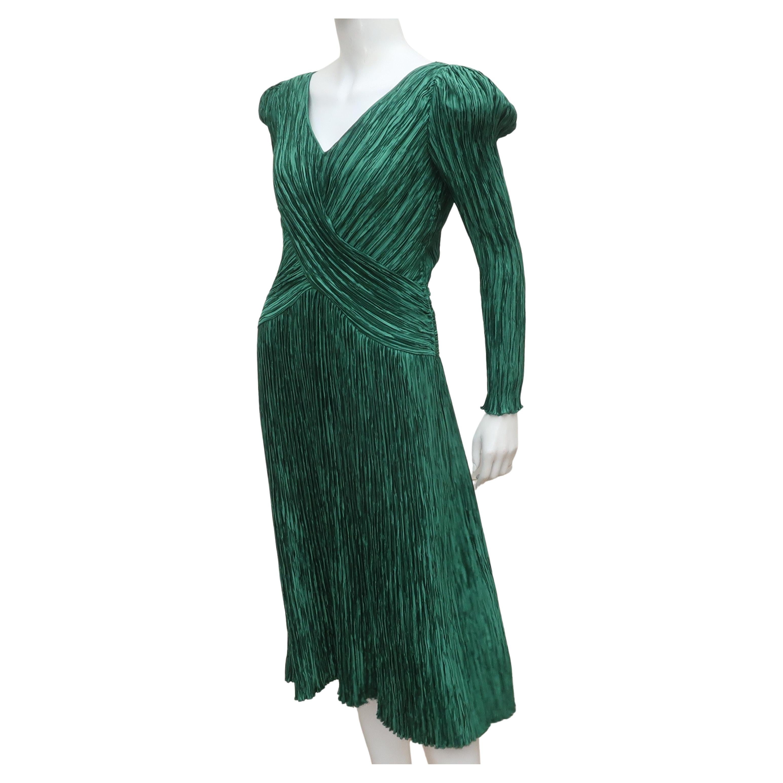 Mary McFadden Couture Emerald Green Cocktail Dress, 1980's