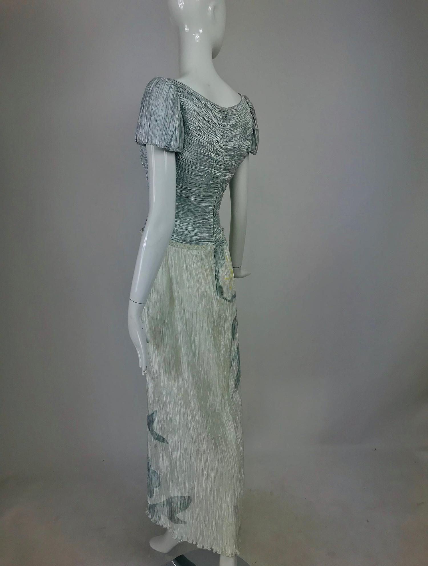 Gray Mary McFadden Couture Pleated and Painted Evening gown
