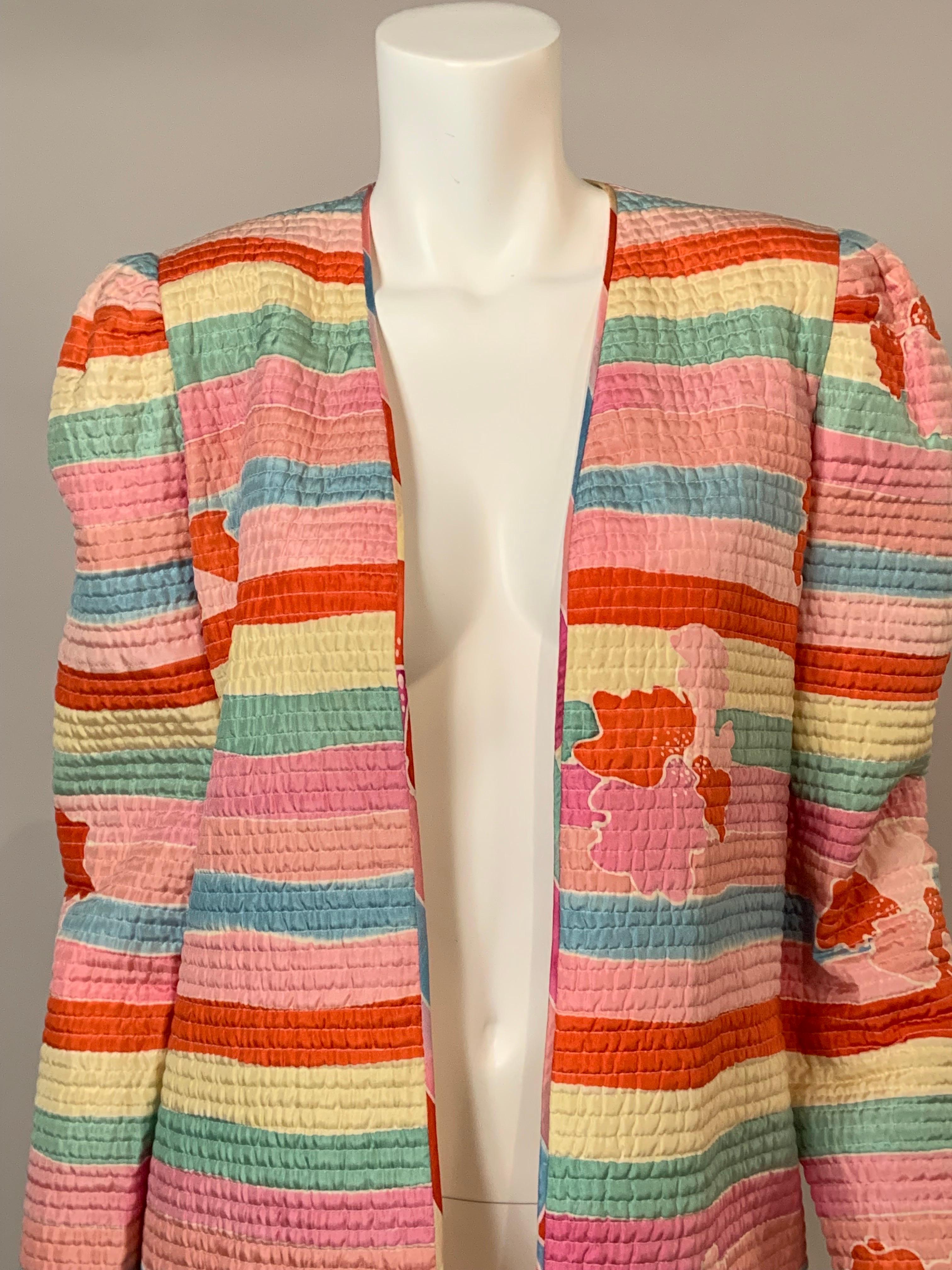 Mary McFadden Couture Quilted Striped Cotton Coat  In Excellent Condition For Sale In New Hope, PA