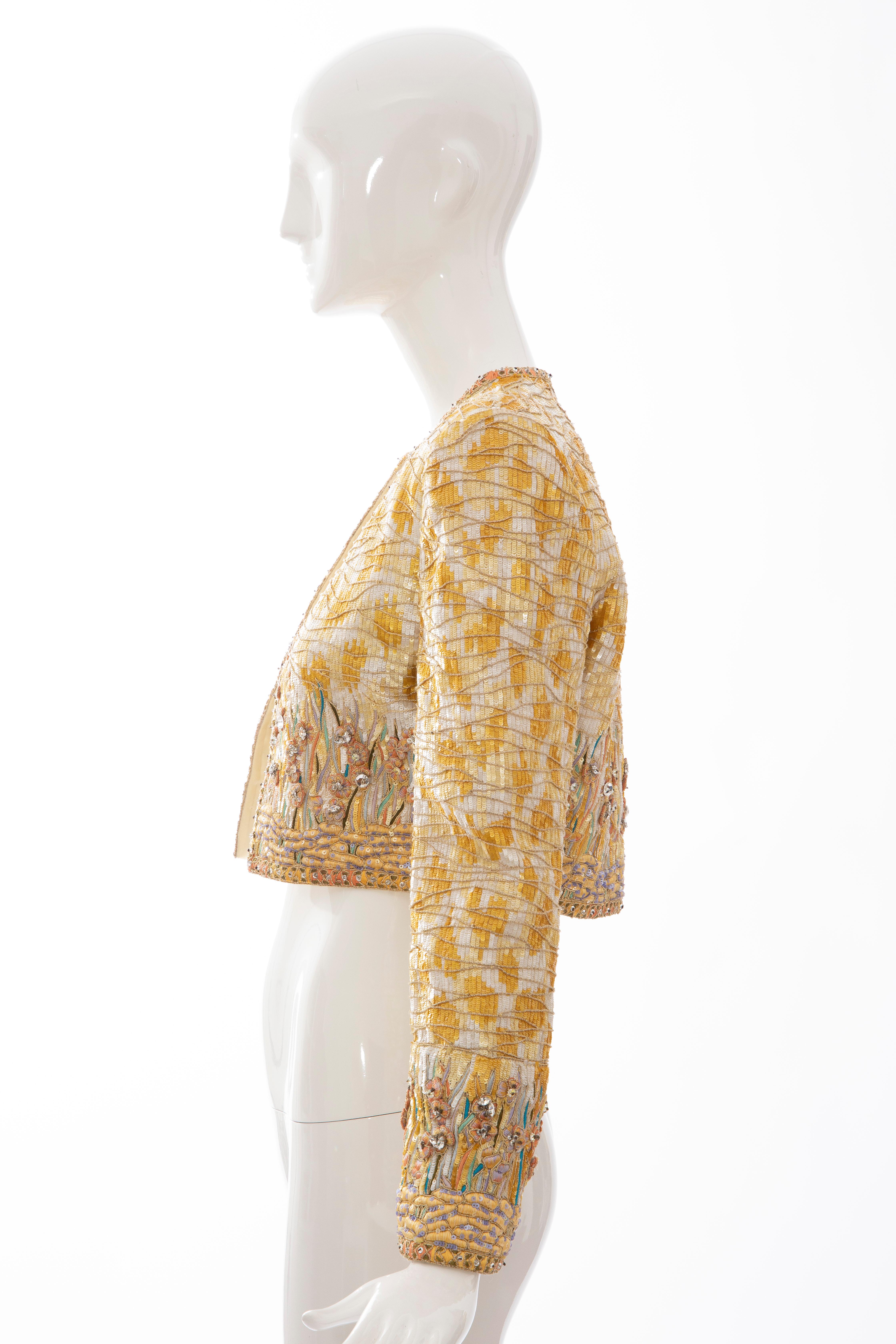 Mary McFadden Couture Silk Embroidered Sequins Diamanté Bolero Jacket, ca. 1980's For Sale 4