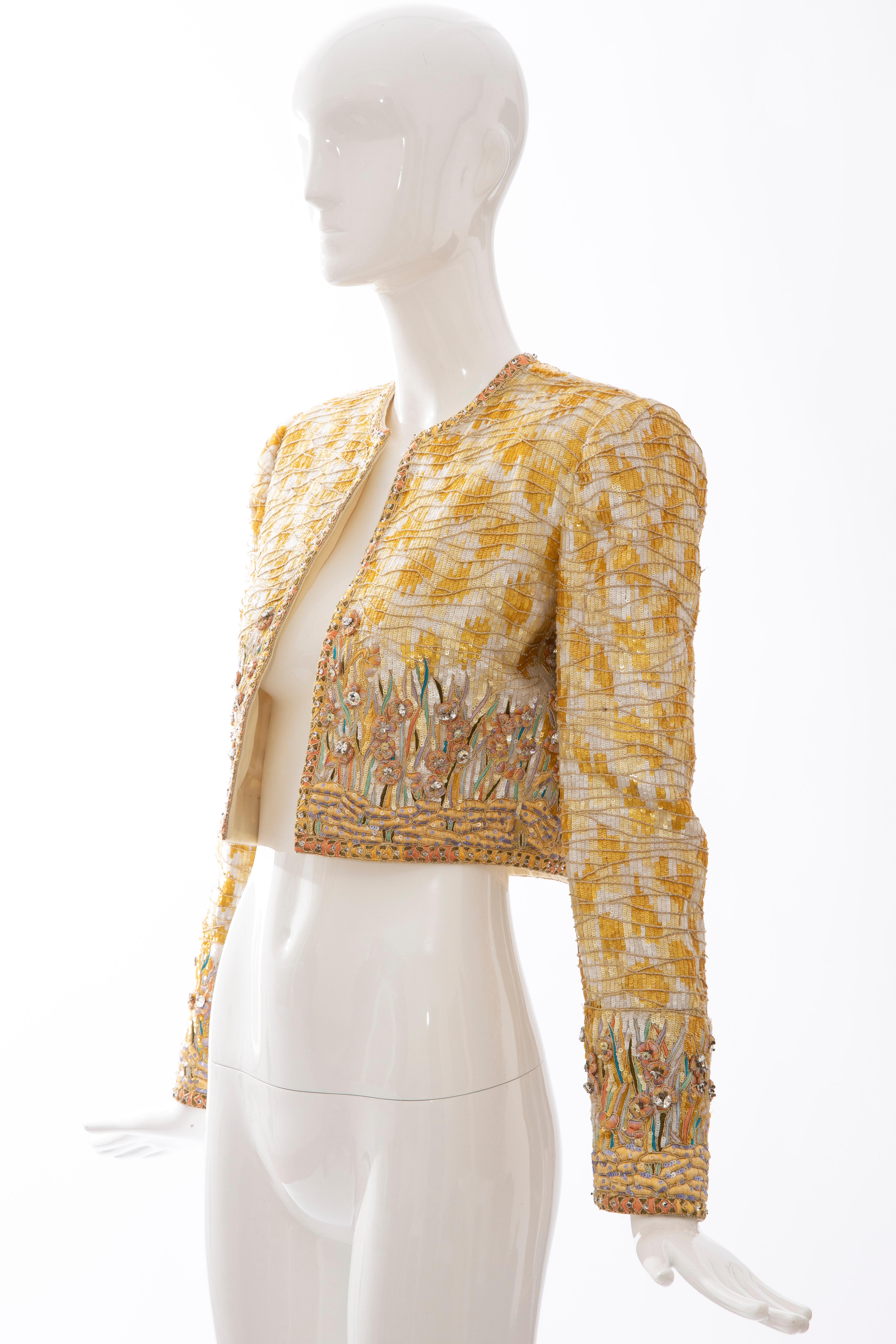 Mary McFadden Couture Silk Embroidered Sequins Diamanté Bolero Jacket, ca. 1980's For Sale 5
