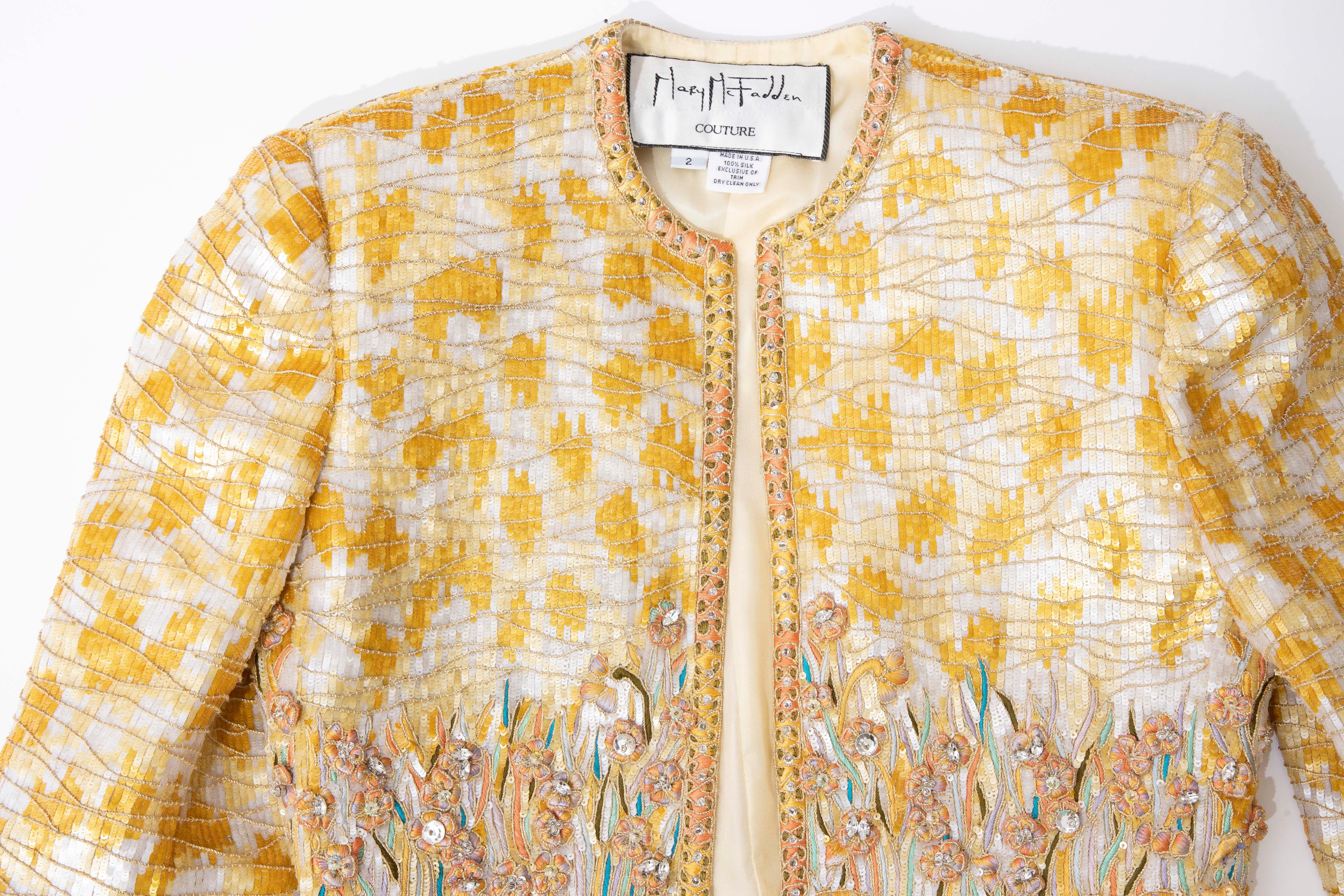 Mary McFadden Couture Silk Embroidered Sequins Diamanté Bolero Jacket, ca. 1980's For Sale 7
