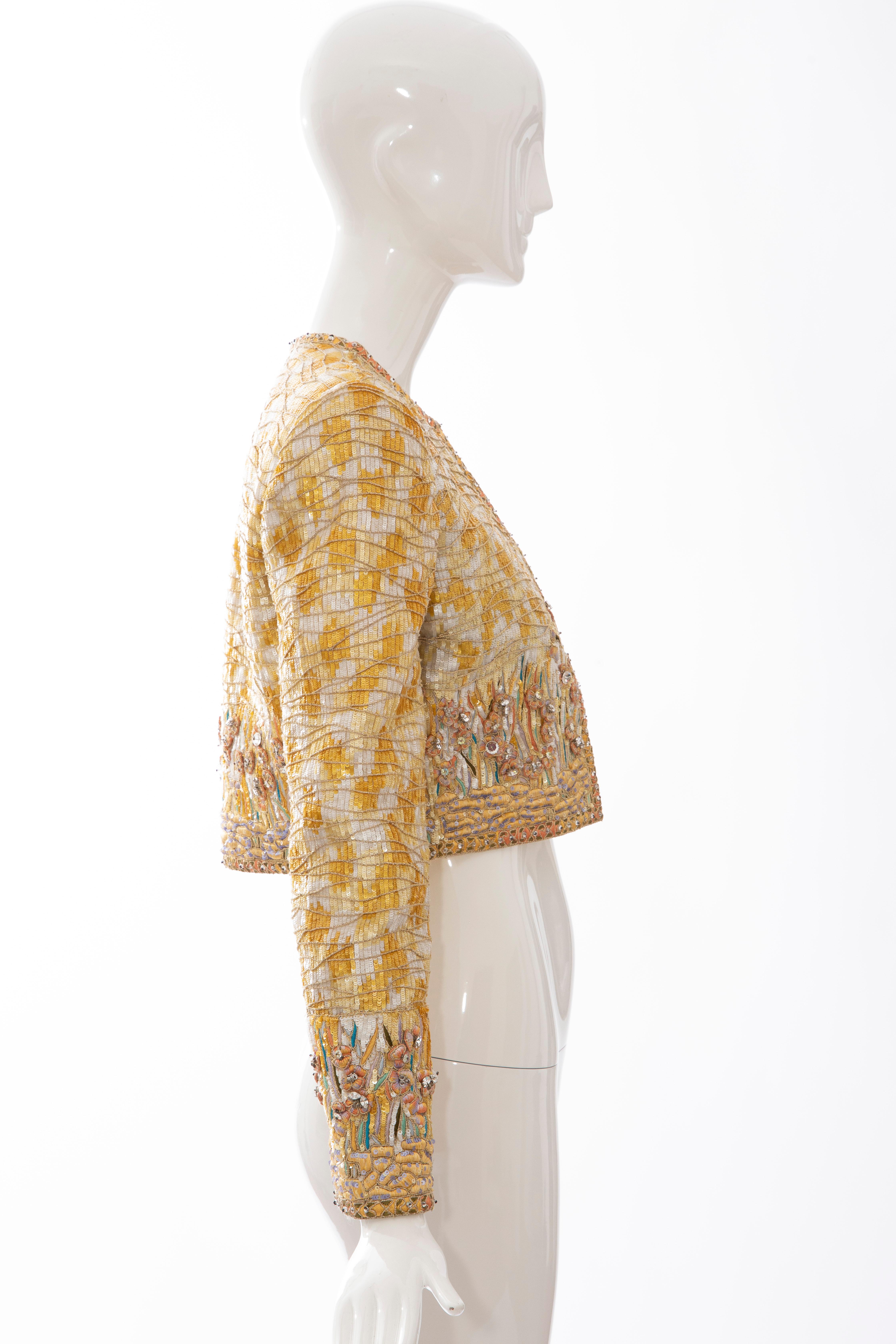 Mary McFadden Couture Silk Embroidered Sequins Diamanté Bolero Jacket, ca. 1980's In Good Condition For Sale In Cincinnati, OH