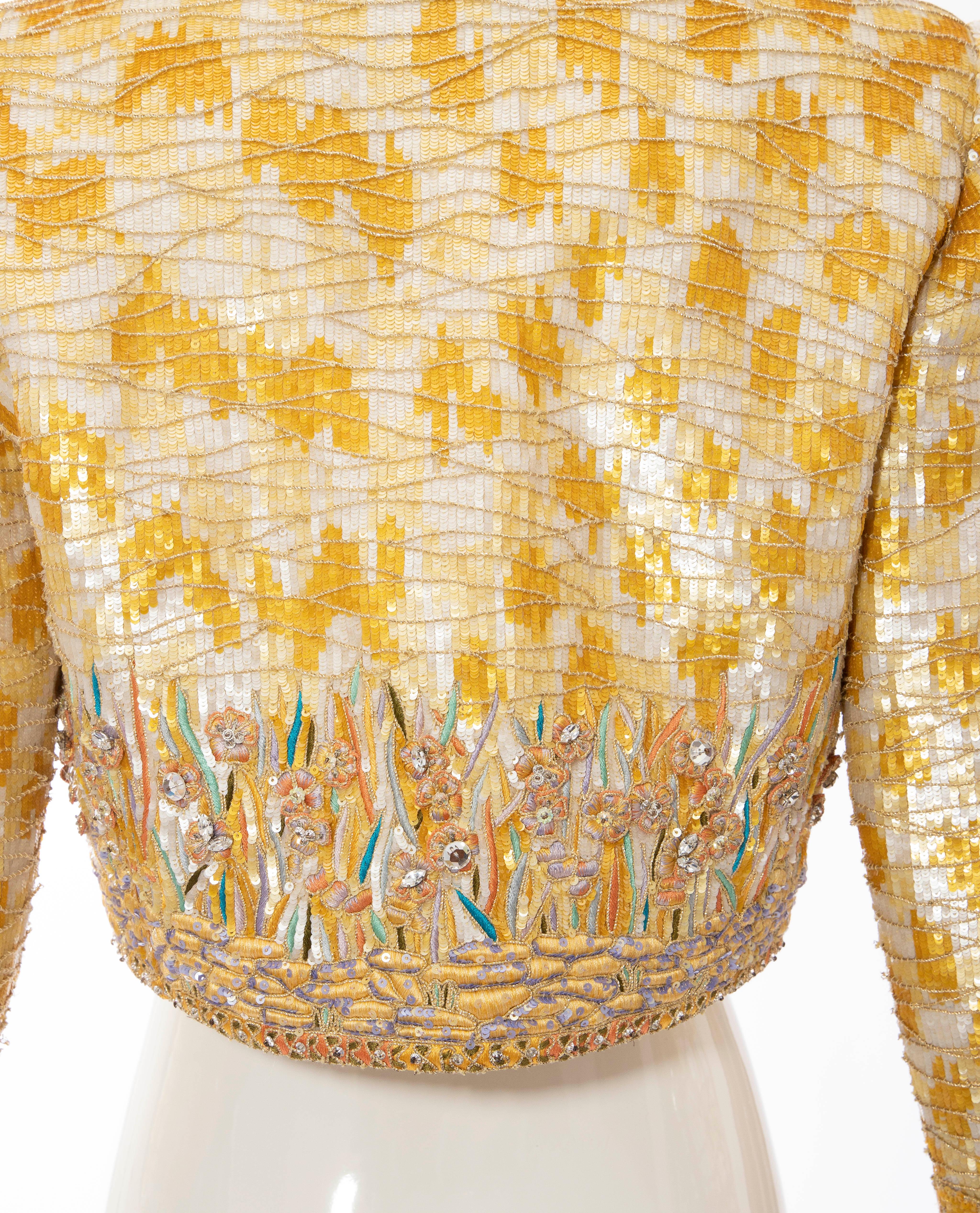 Mary McFadden Couture Silk Embroidered Sequins Diamanté Bolero Jacket, ca. 1980's For Sale 2