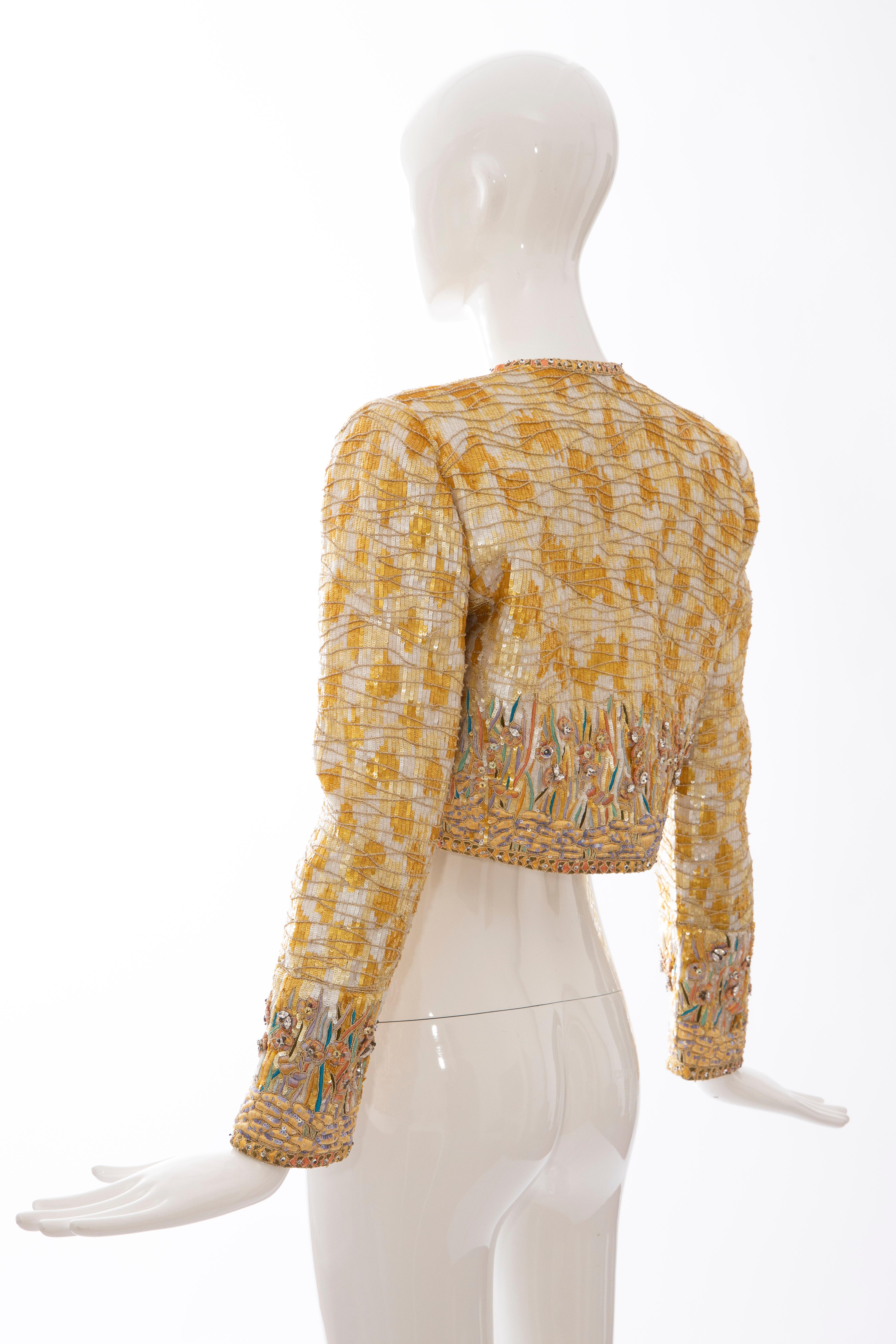 Mary McFadden Couture Silk Embroidered Sequins Diamanté Bolero Jacket, ca. 1980's For Sale 3