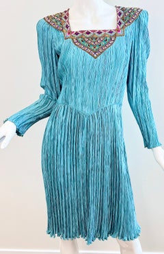 Mary McFadden Couture Size 6 Turquoise Dress S/S 1983 Beaded Sequin 1980s Dress