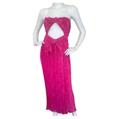 Mary McFadden Couture Vintage 1970
s Hot Pink Pleated Bow Accent Evening Dress