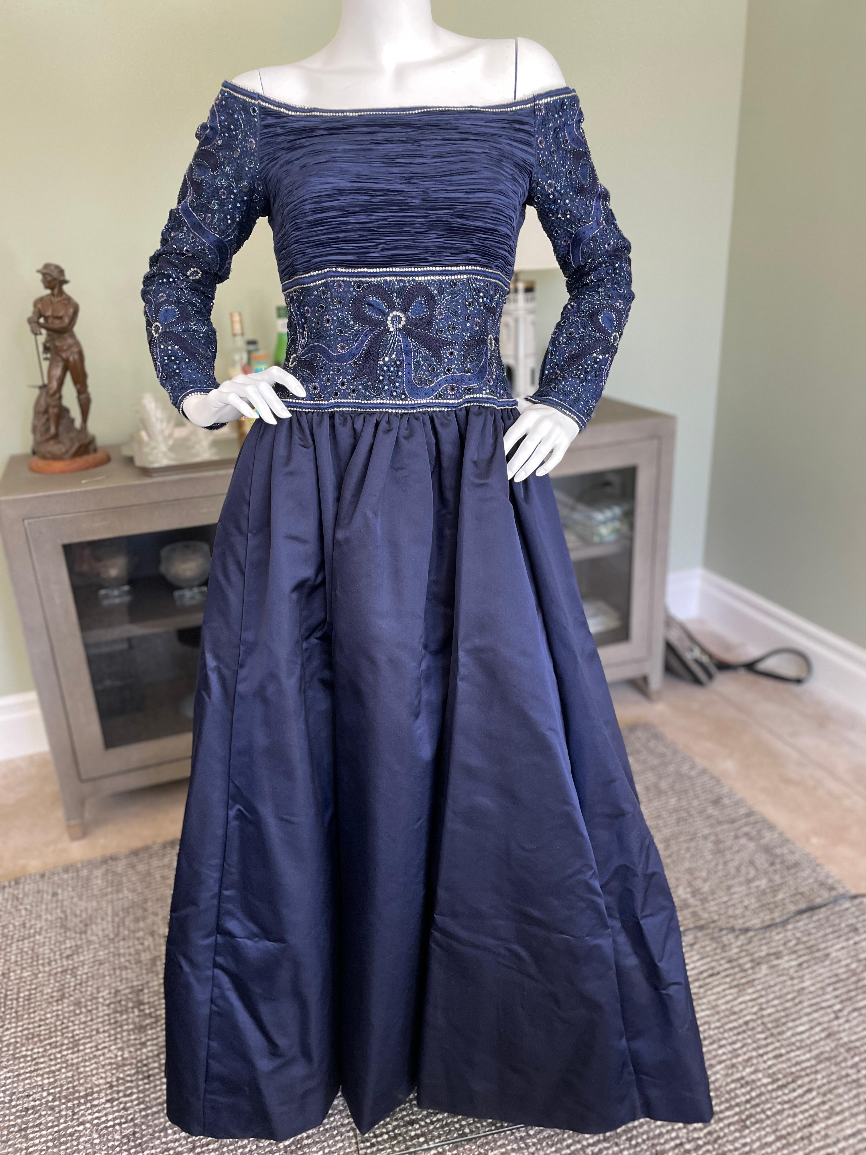 Mary McFadden Couture Vintage 1980's Off the Shoulder Blue Evening ...