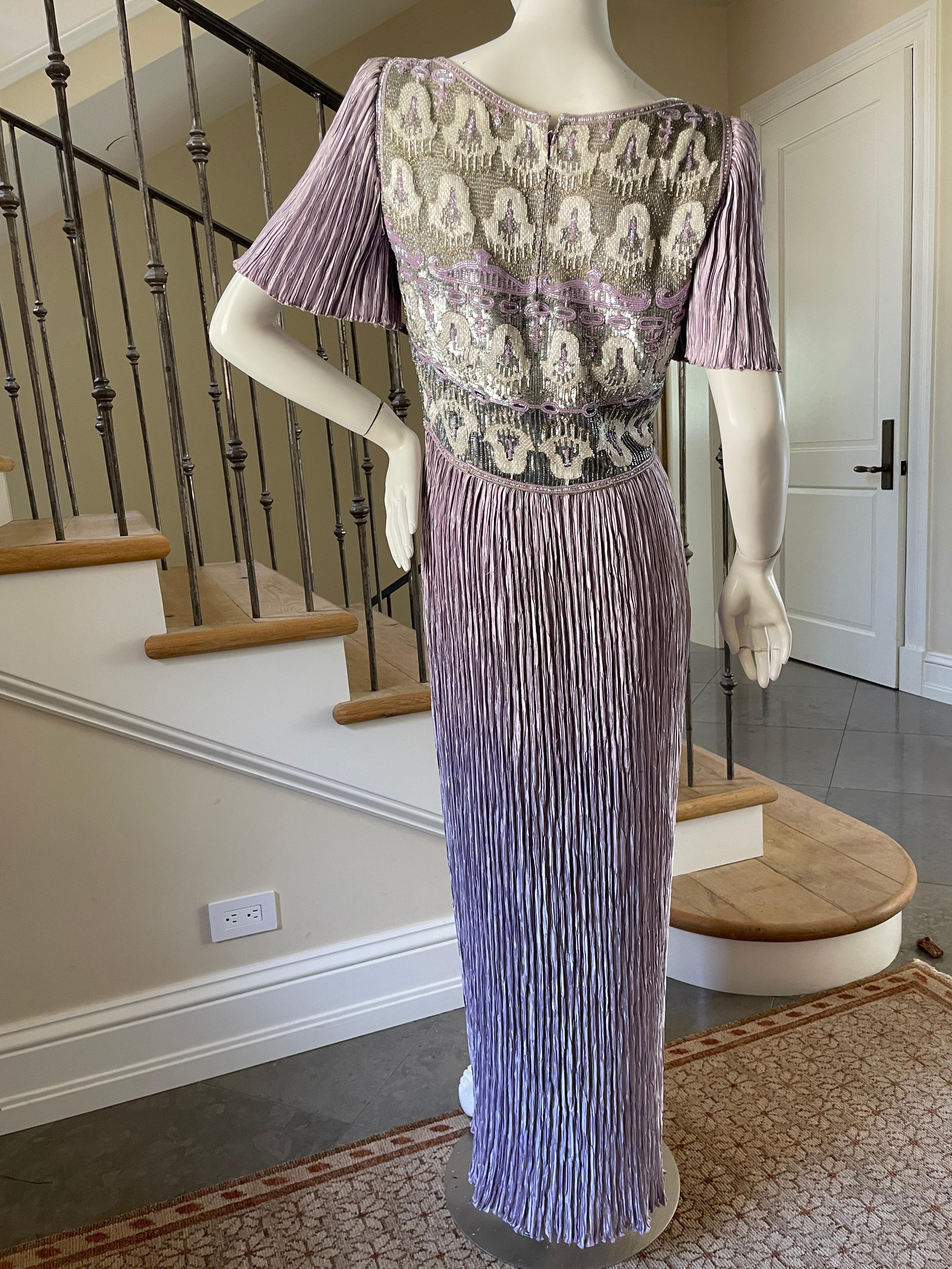 Mary McFadden Couture Vintage 1980's Purple Pleated Beaded Evening Dress 2