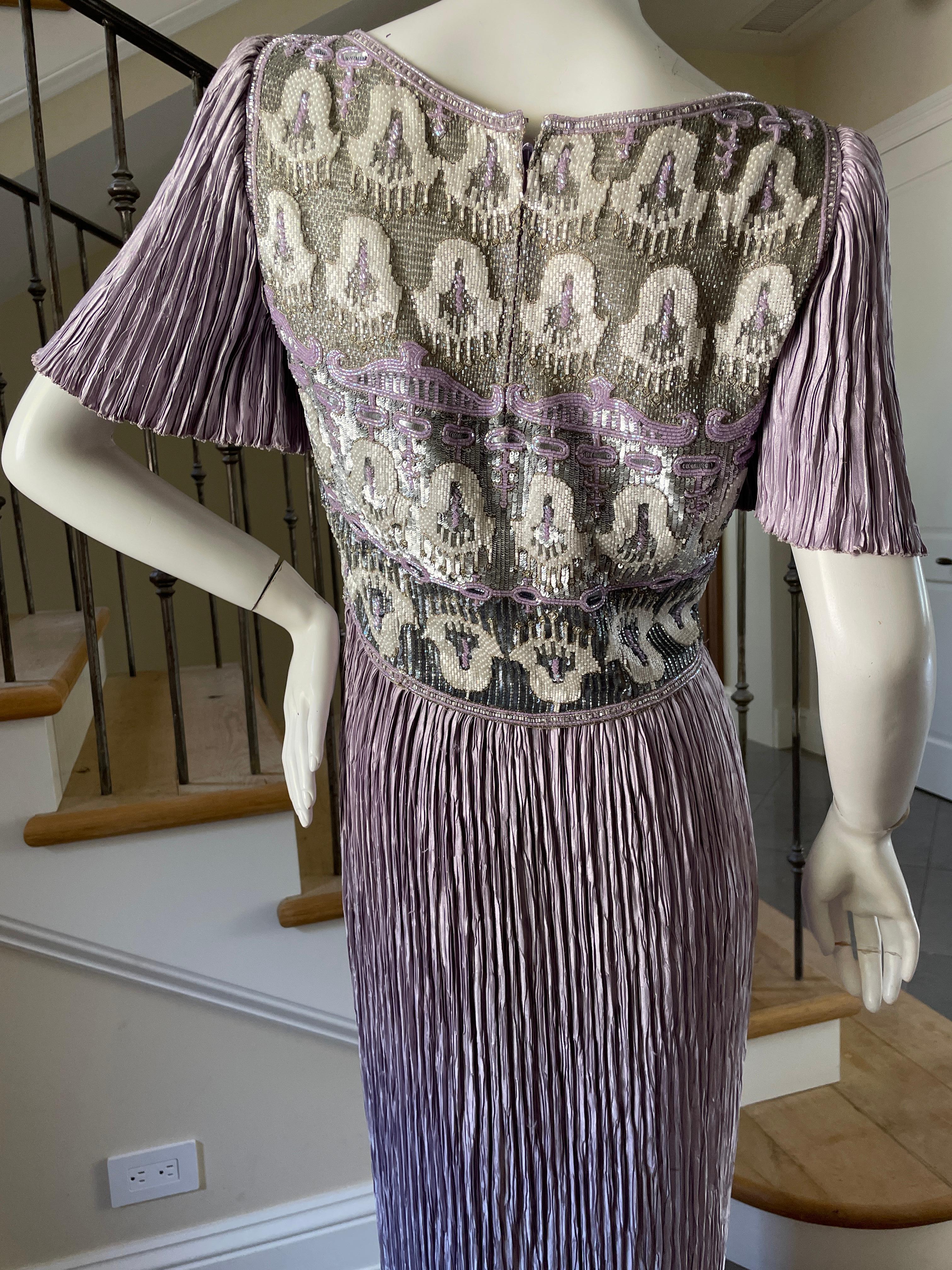 Mary McFadden Couture Vintage 1980's Purple Pleated Beaded Evening Dress 3