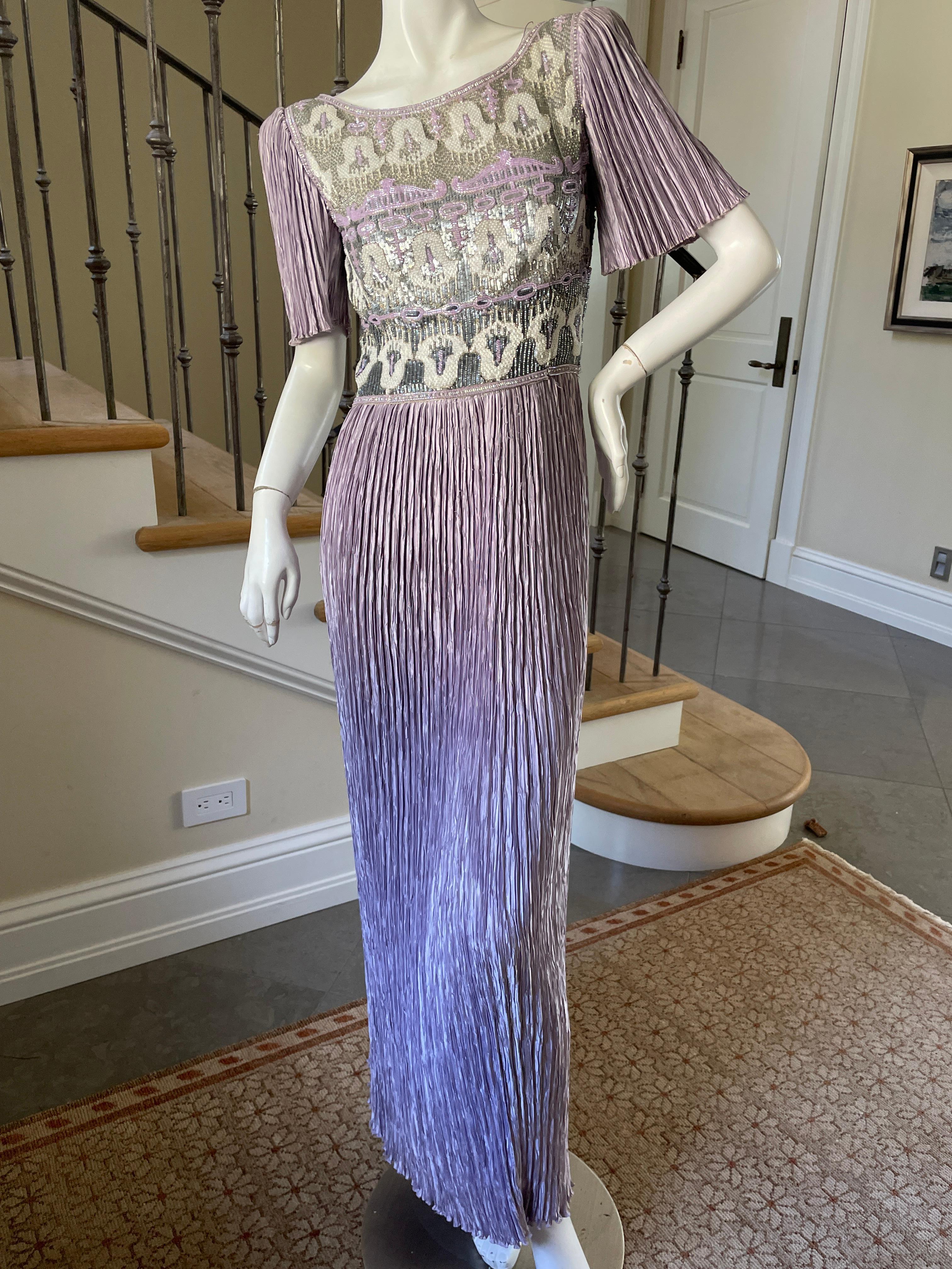 Gray Mary McFadden Couture Vintage 1980's Purple Pleated Beaded Evening Dress