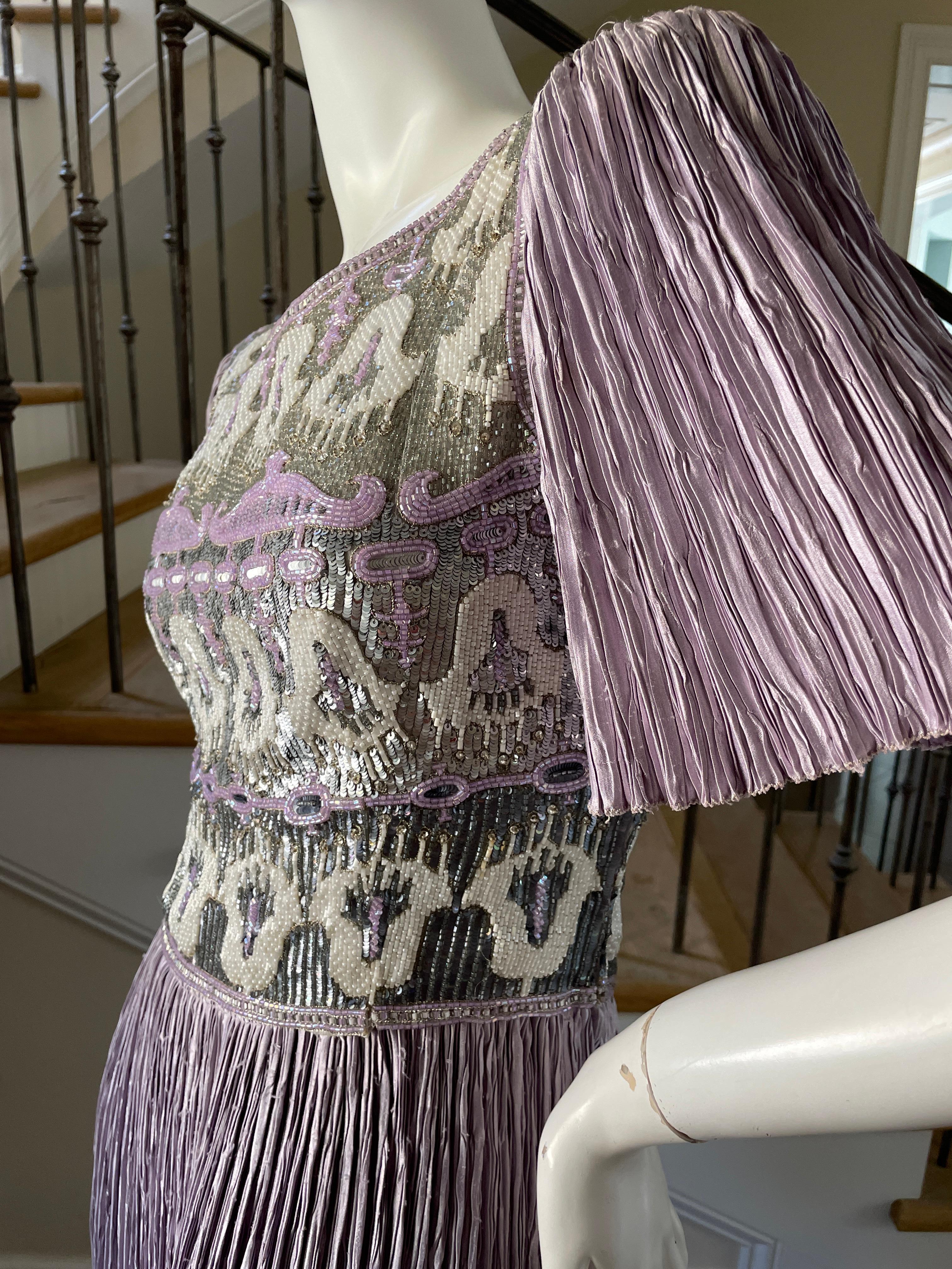 Mary McFadden Couture Vintage 1980's Purple Pleated Beaded Evening Dress In Excellent Condition In Cloverdale, CA
