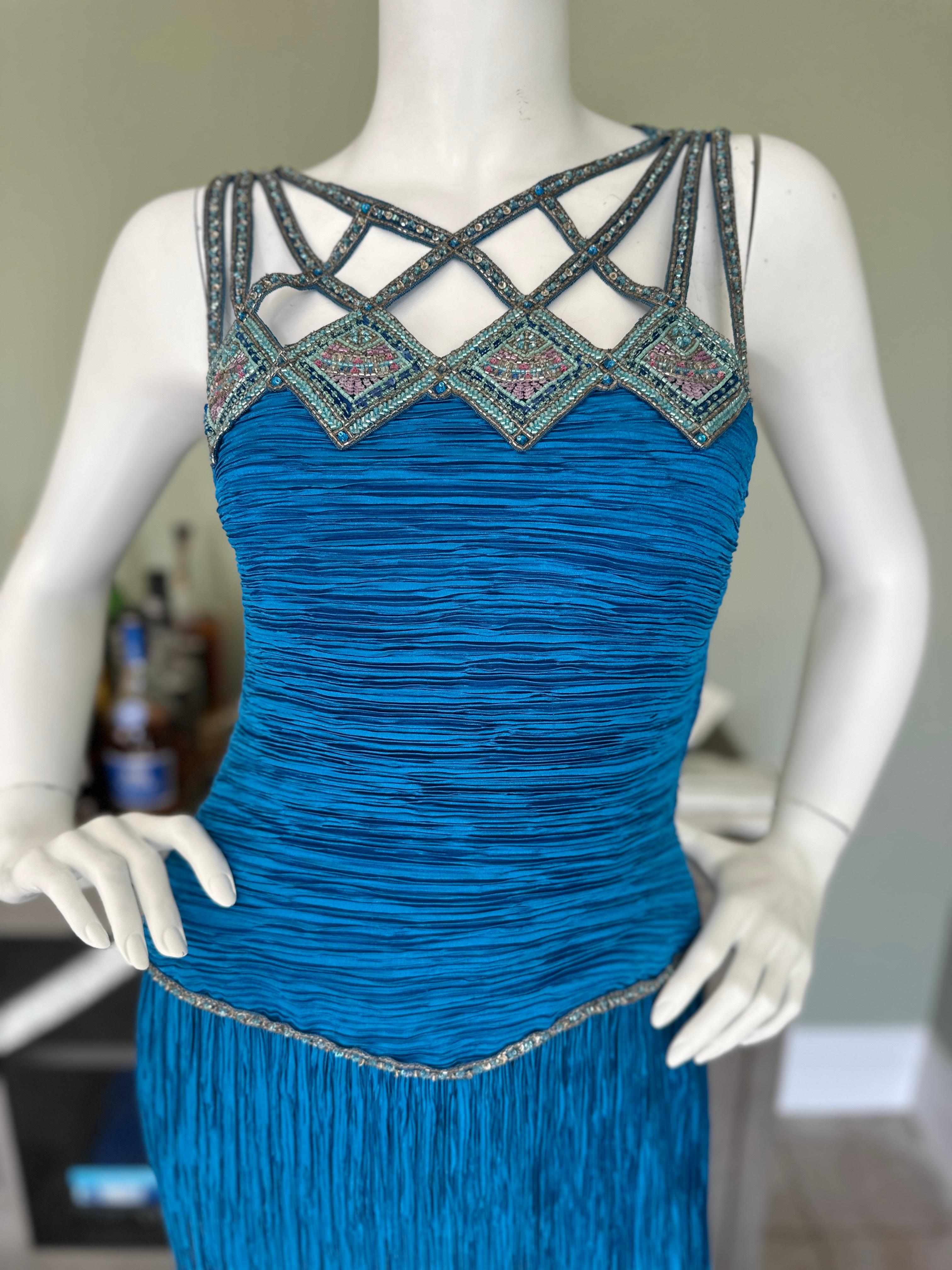 Mary McFadden Couture Vintage 1980's Beaded Sleeveless Evening Dress
 This is just so pretty, please use the zoom feature to see details.
 Size 6
 Bust 32