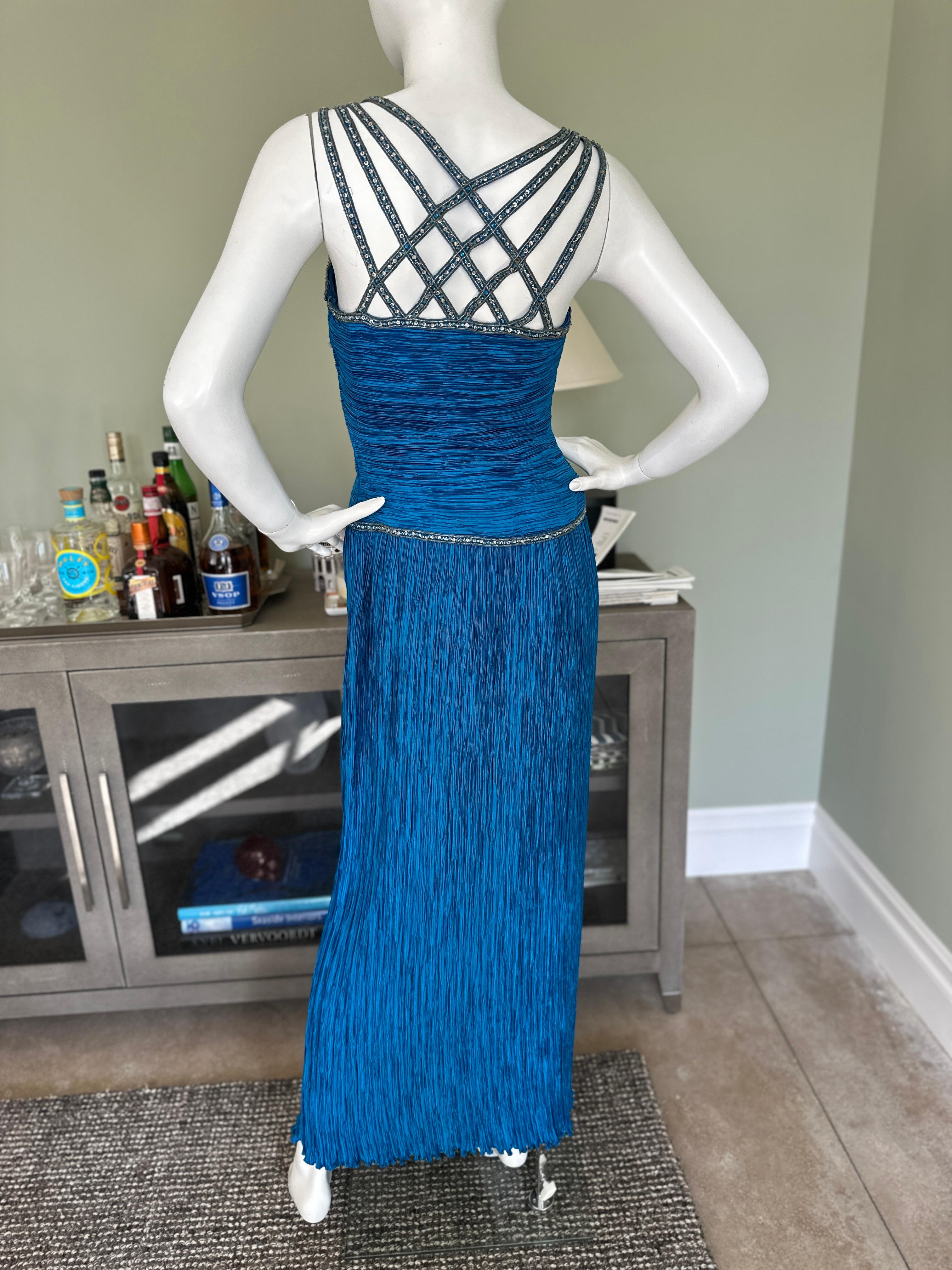Mary McFadden Couture Vintage Blue Beaded Sleeveless Evening Dress For Sale 5