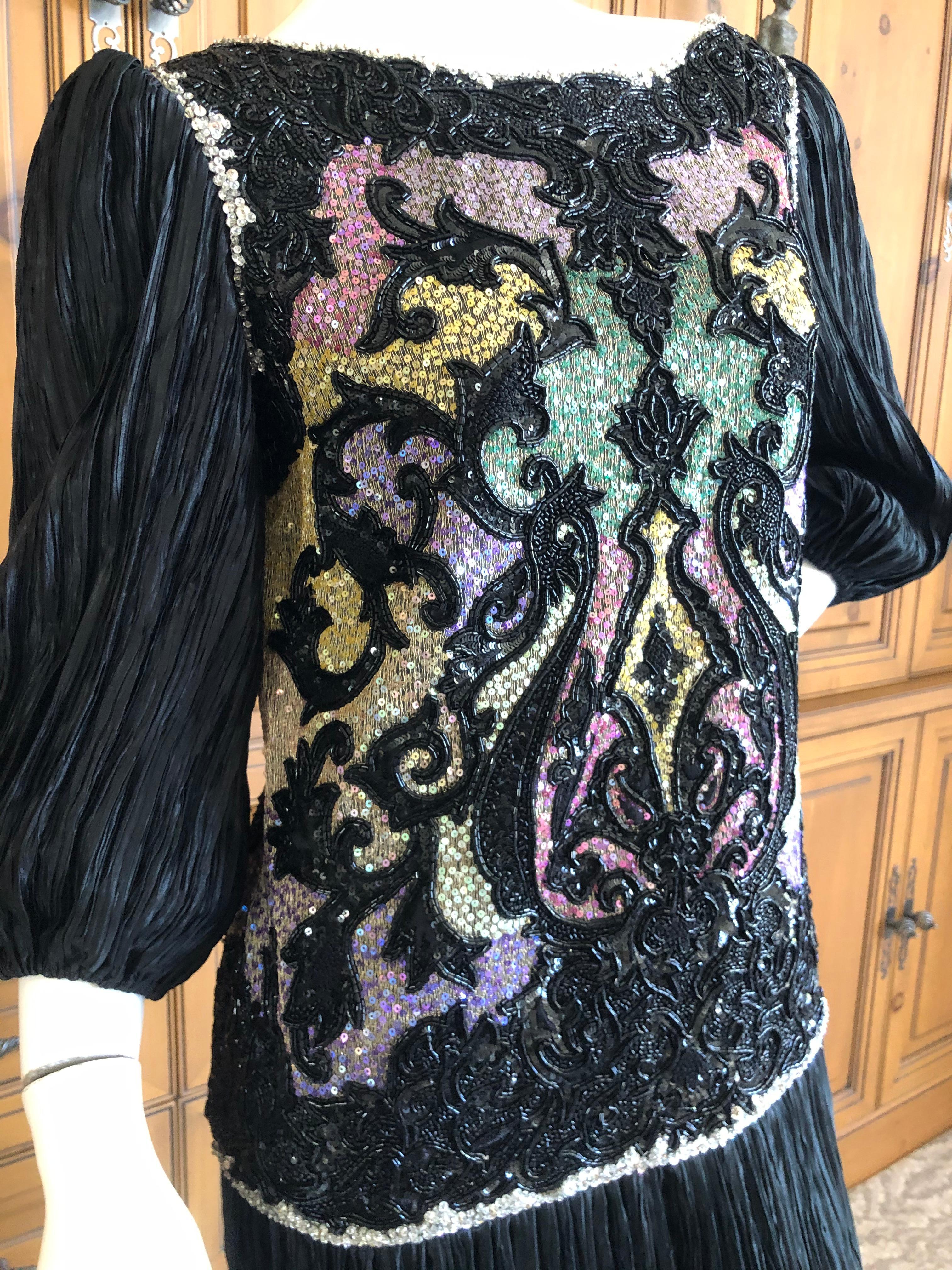 Mary McFadden Couture Vintage Embellished Black Pleated Evening Dress  In Good Condition For Sale In Cloverdale, CA