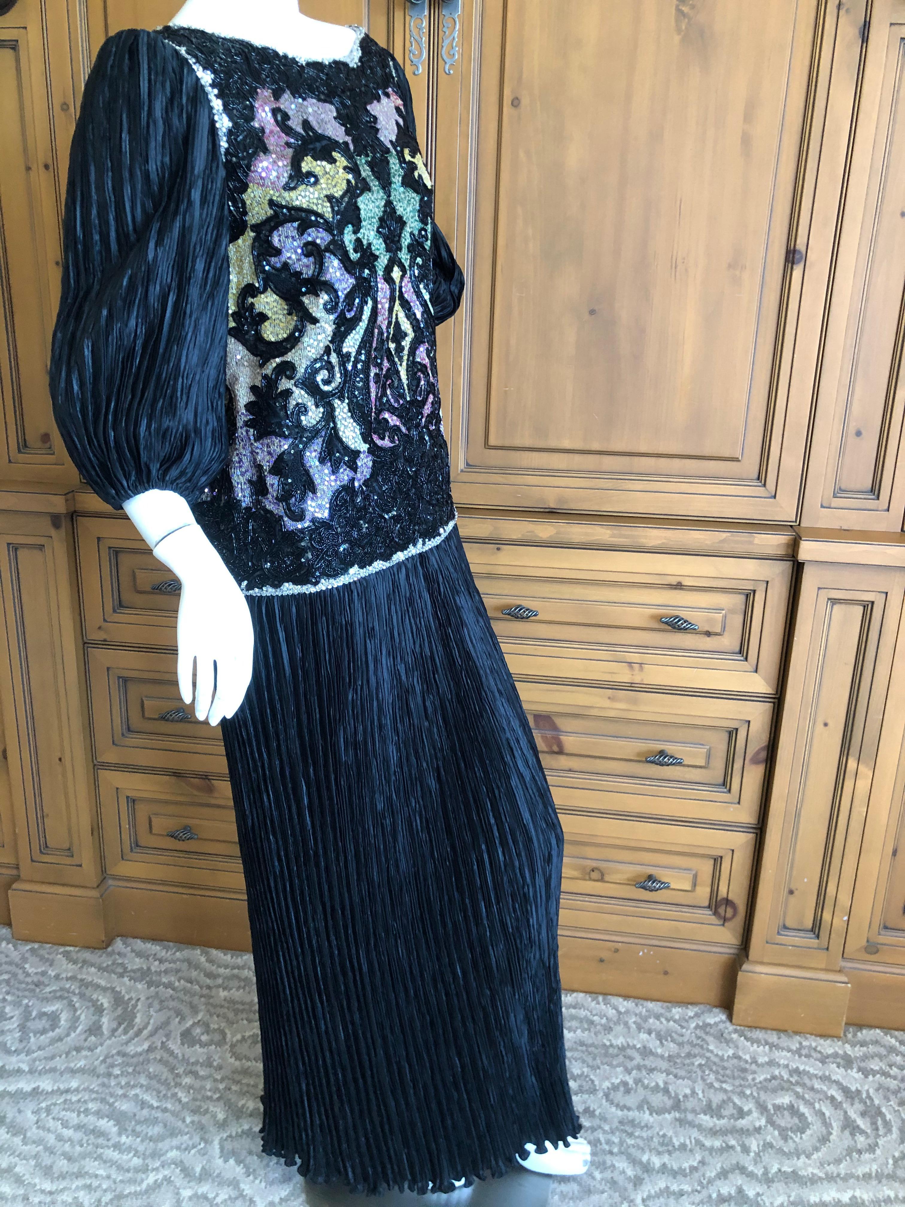 Mary McFadden Couture Vintage Embellished Black Pleated Evening Dress  For Sale 2
