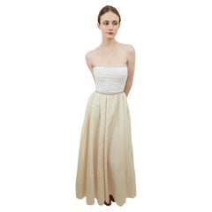 Mary McFadden Couture White Strapless Dress With Empire Beadwork