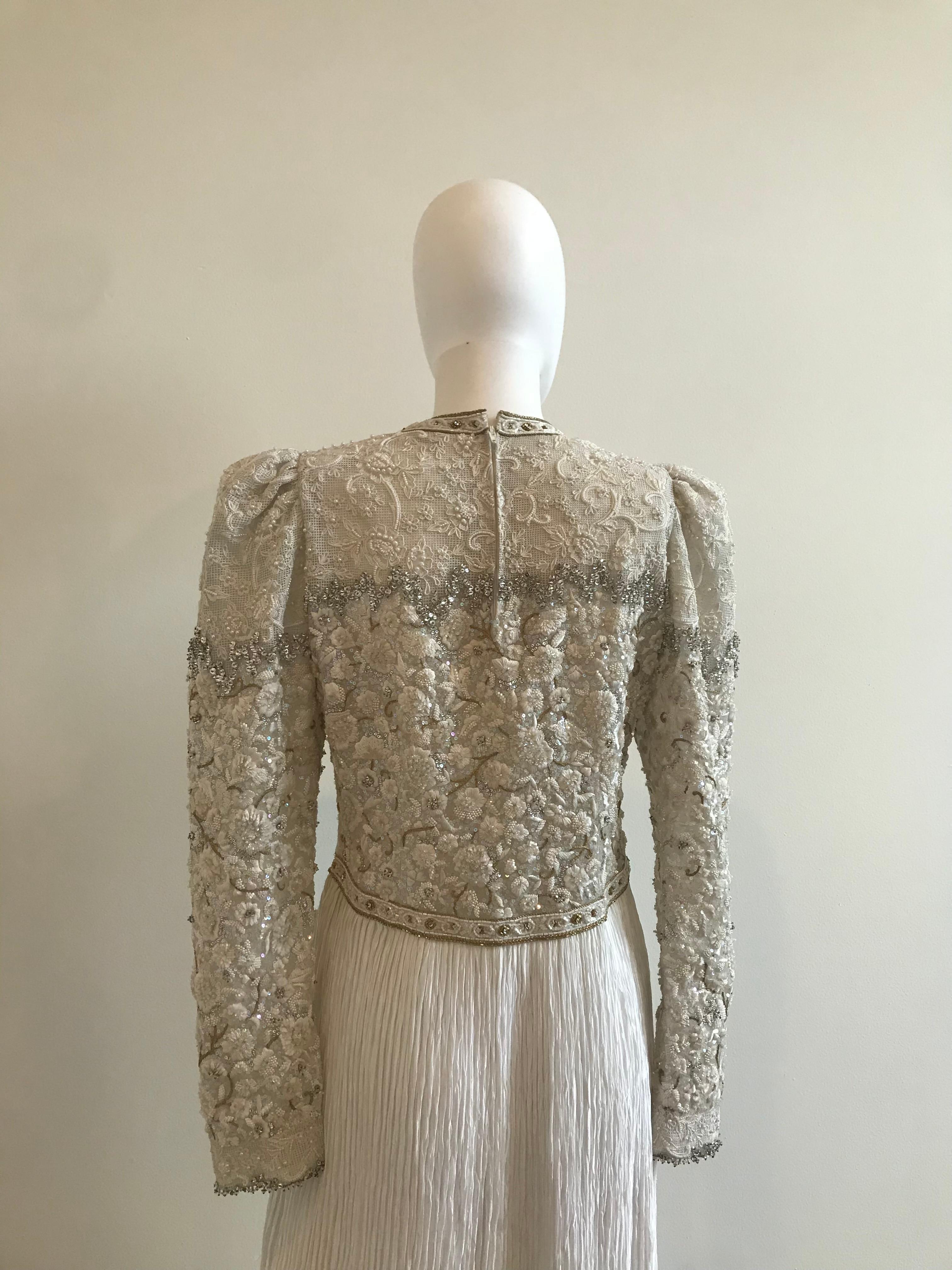 Mary McFadden Embroidered Beaded Plisse Gown For Sale 7