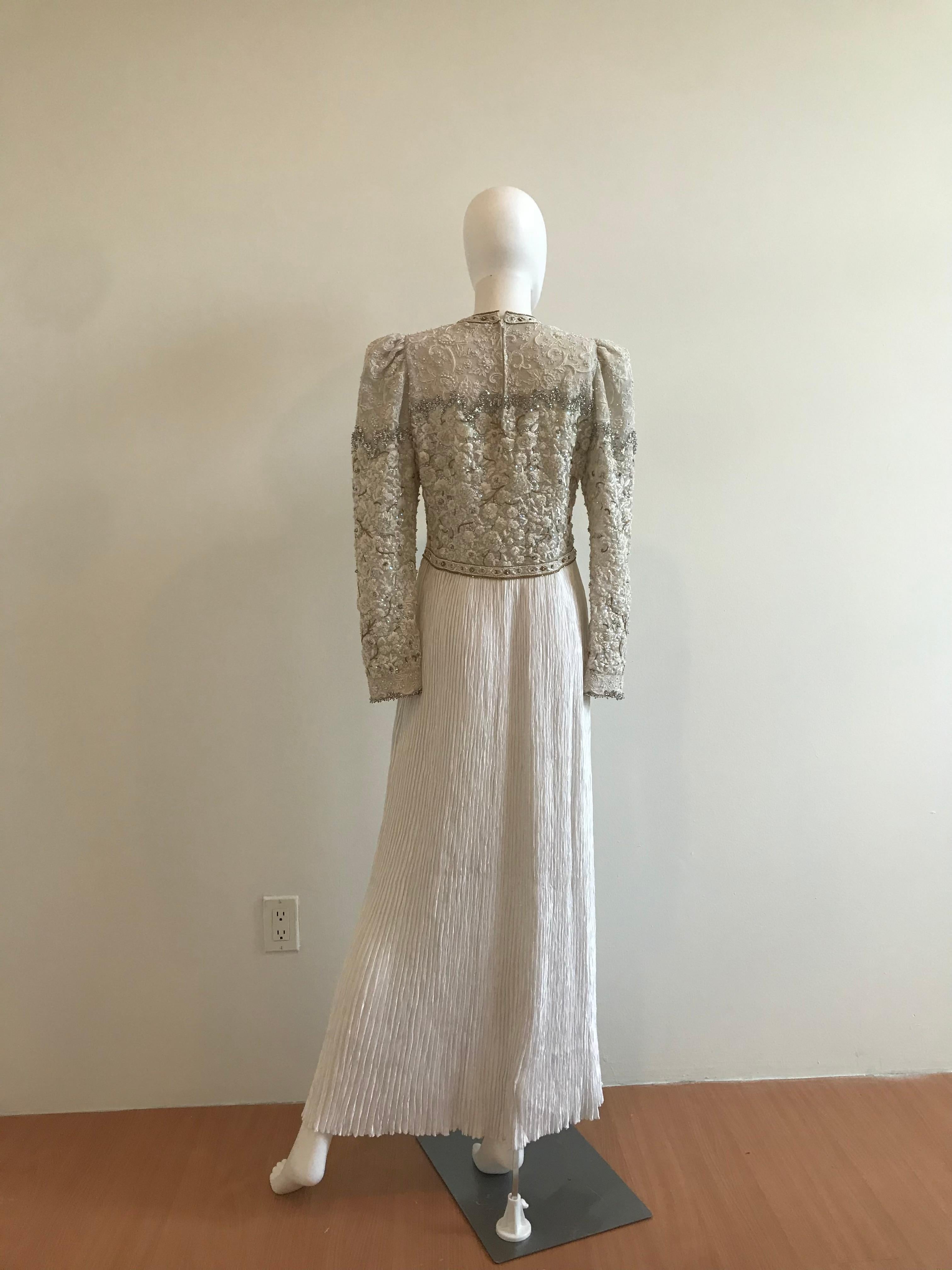 Mary McFadden Embroidered Beaded Plisse Gown For Sale 8