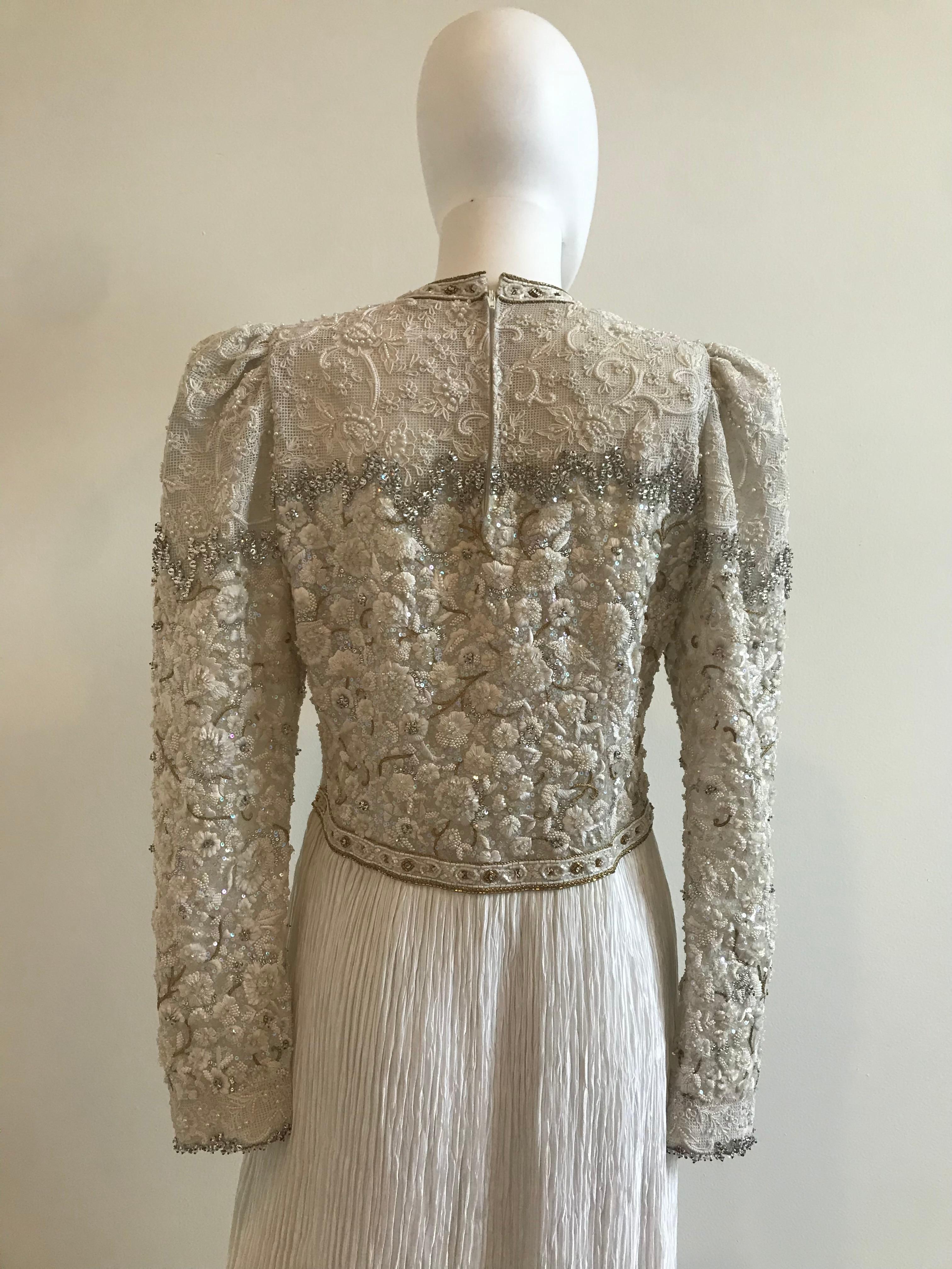 Mary McFadden Embroidered Beaded Plisse Gown For Sale 10