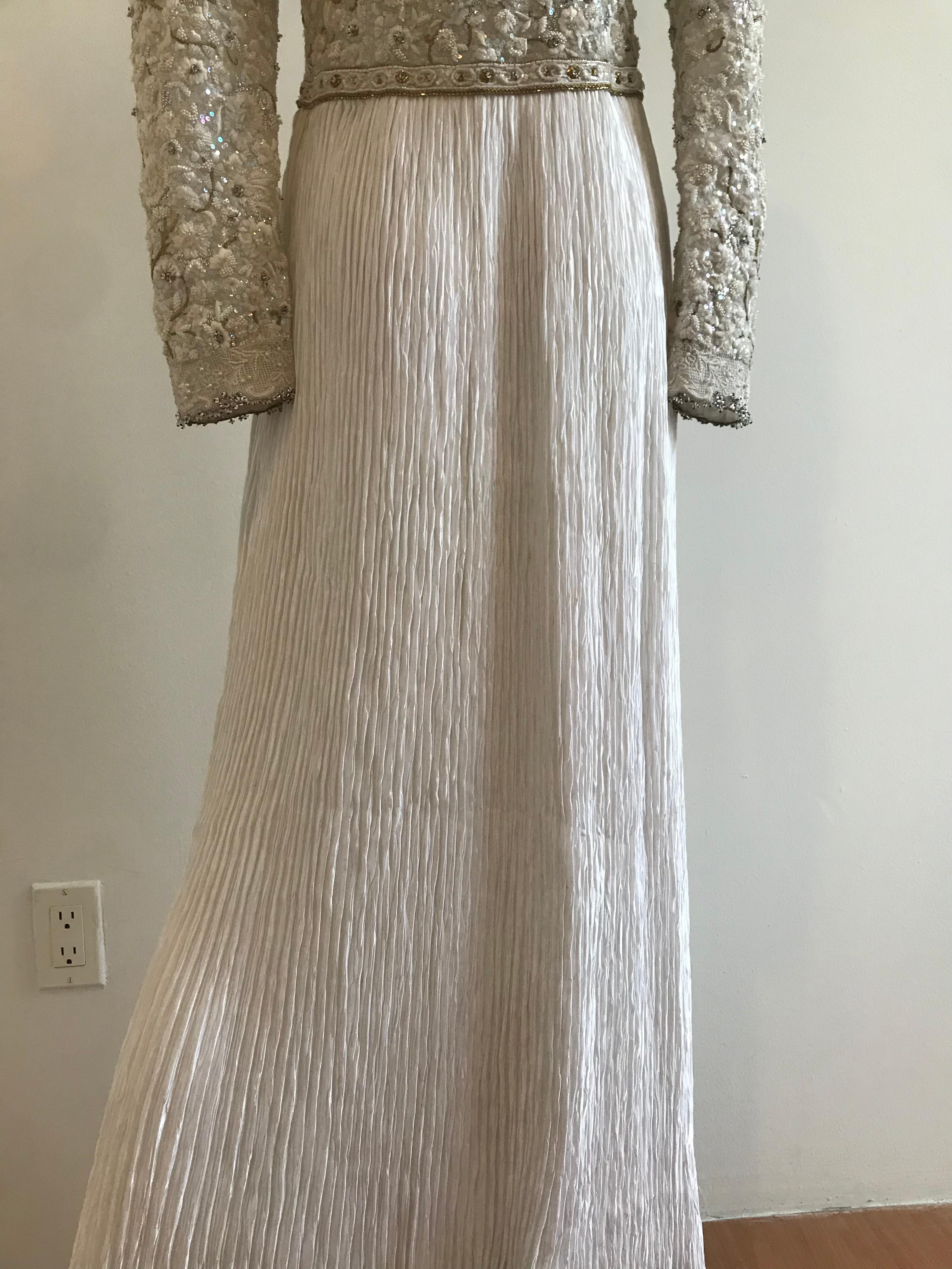 Mary McFadden Embroidered Beaded Plisse Gown For Sale 12