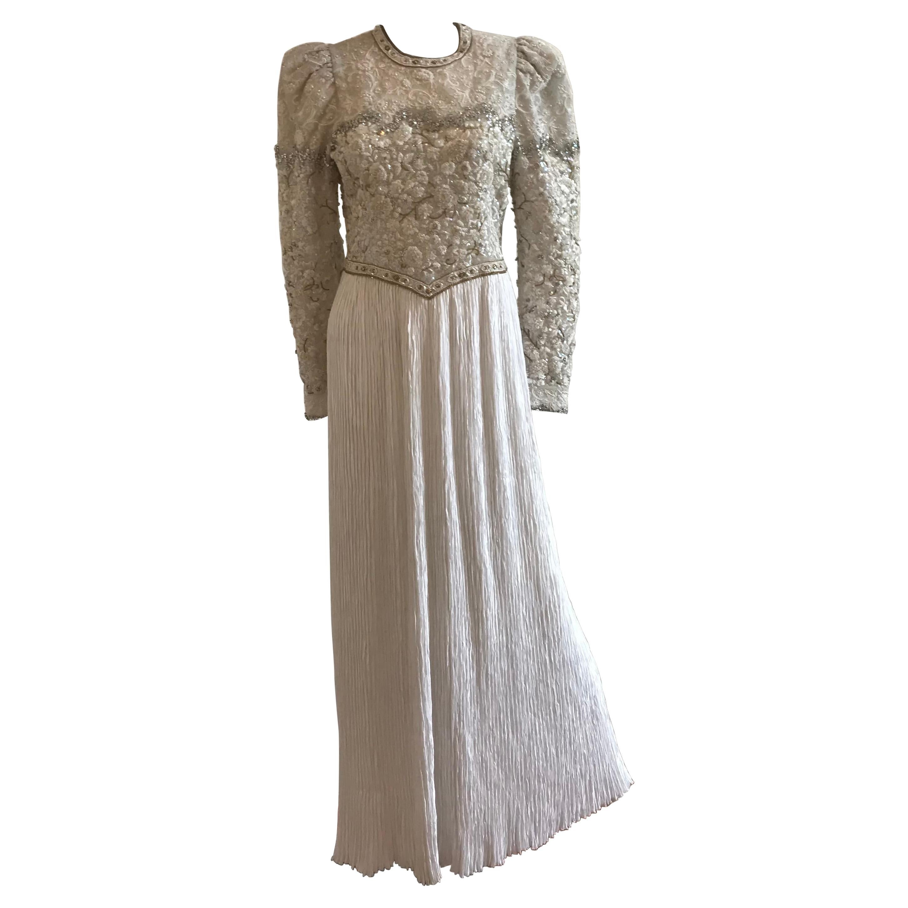 Mary McFadden Embroidered Beaded Plisse Gown For Sale 4