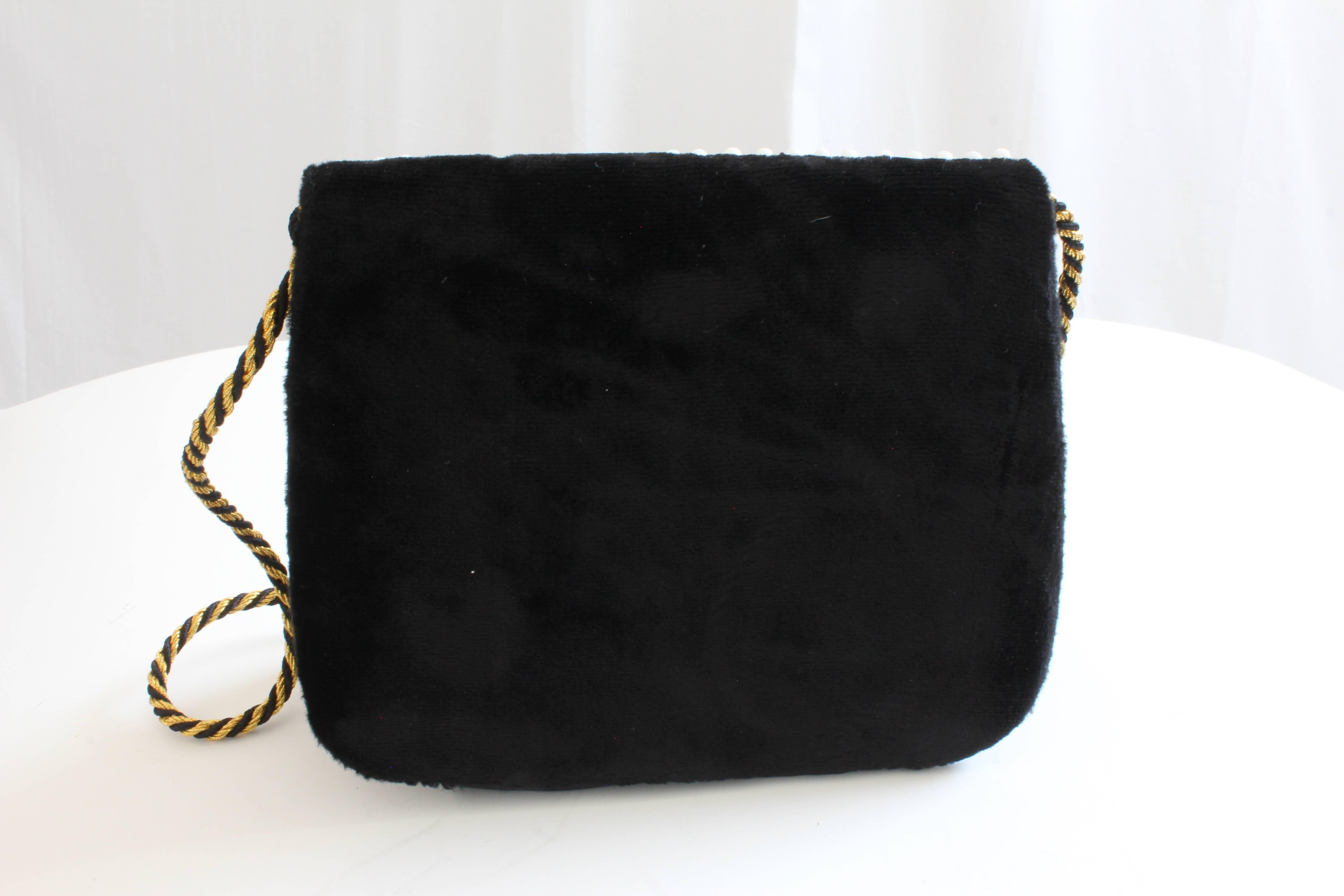 Mary McFadden Evening Bag Purse Embellished Black Velvet in Original Box 1980s  4