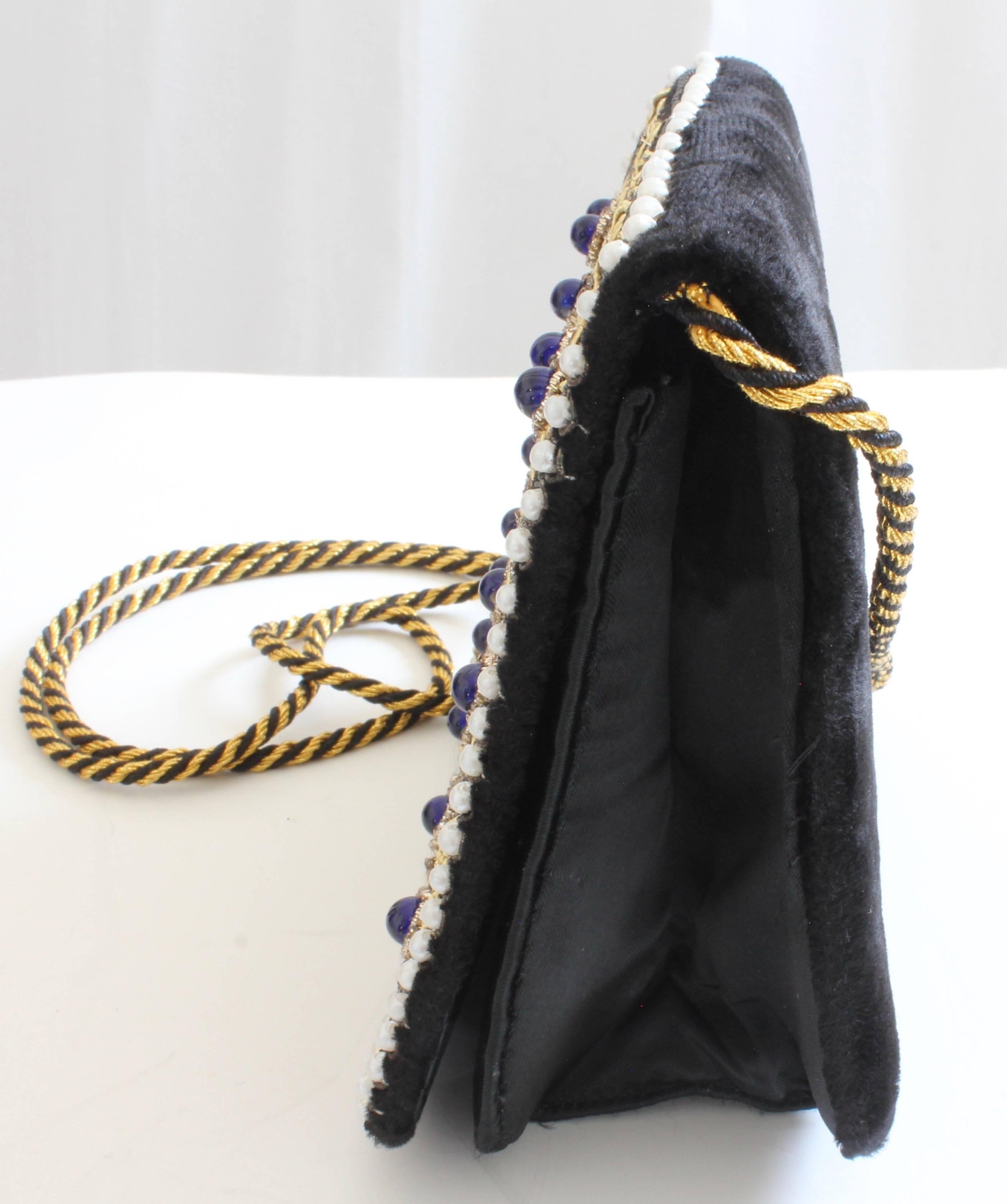 Mary McFadden Evening Bag Purse Embellished Black Velvet in Original Box 1980s  3