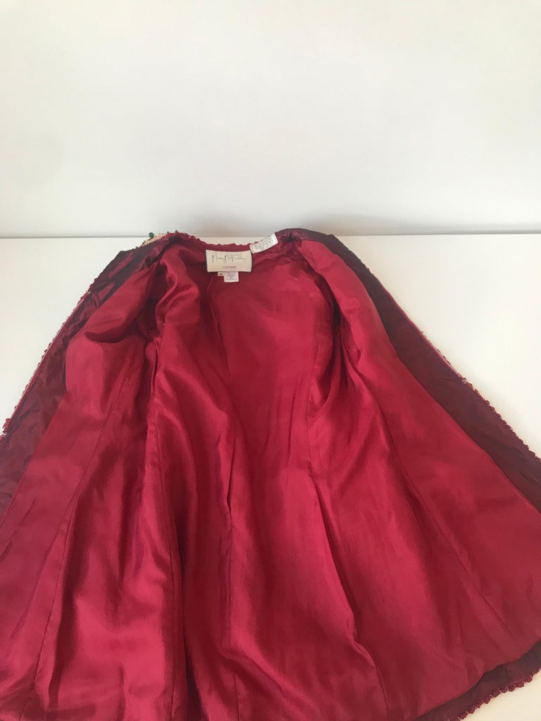 Mary McFadden for Bergdorf Goodman Burgundy Embroidered and Beaded Evening Coat For Sale 7