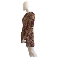 Mary McFadden for Bergdorf Goodman Burgundy Embroidered and Beaded Evening Coat