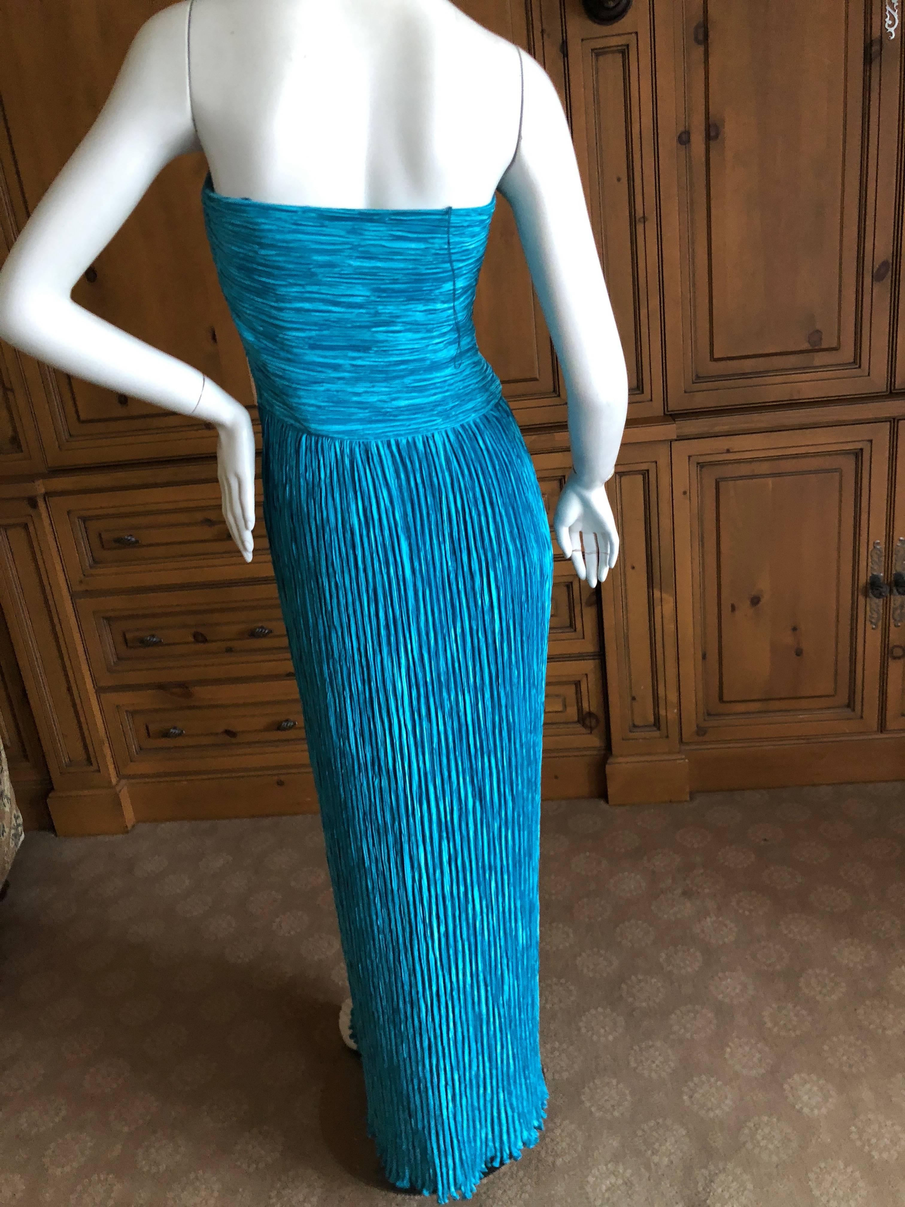 Mary McFadden for Martha 1970's Turquoise Plisse Pleated Strapless Evening Dress 5