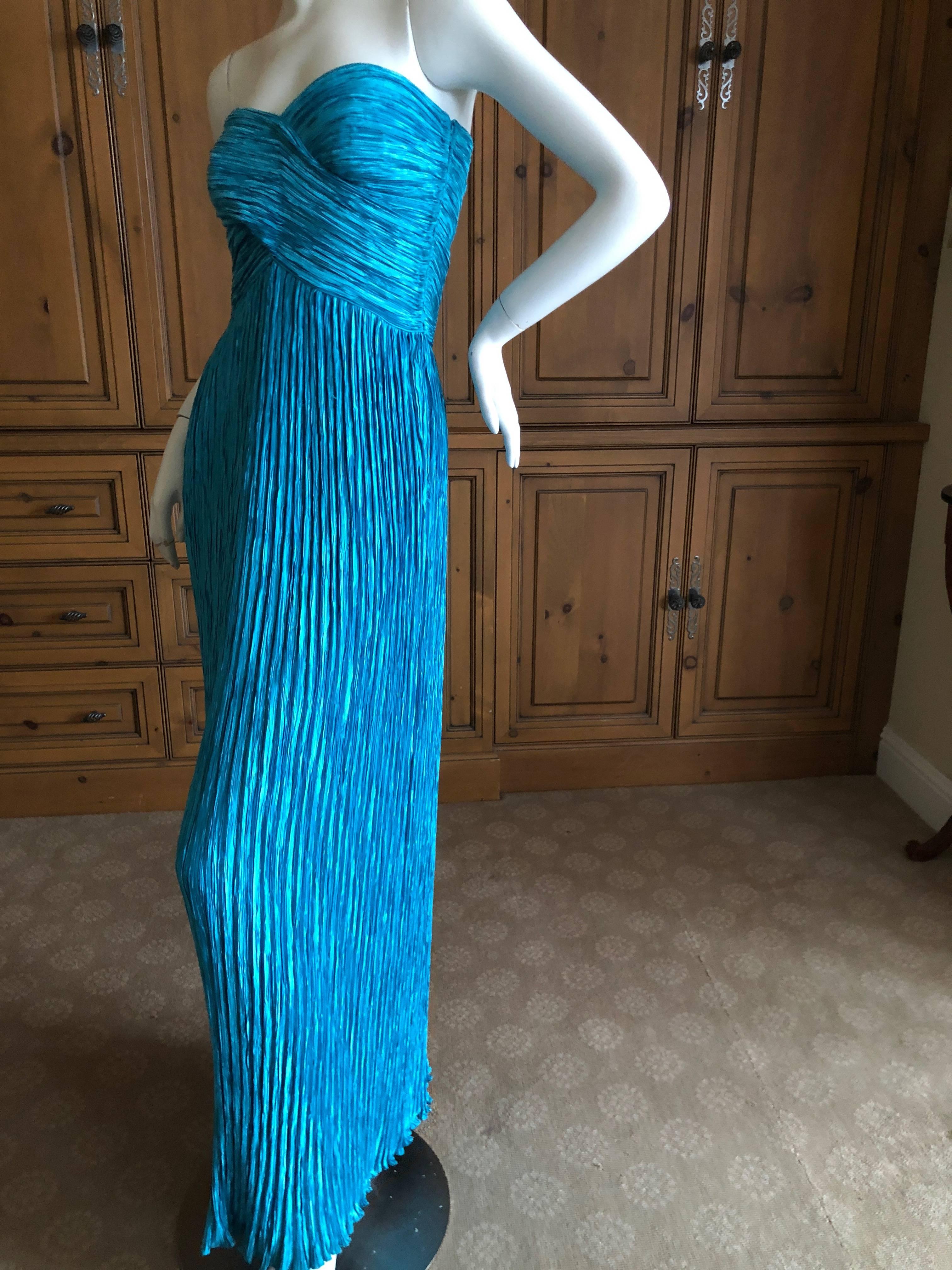 Mary McFadden for Martha 1970's Turquoise Plisse Pleated Strapless Evening Dress In Excellent Condition In Cloverdale, CA