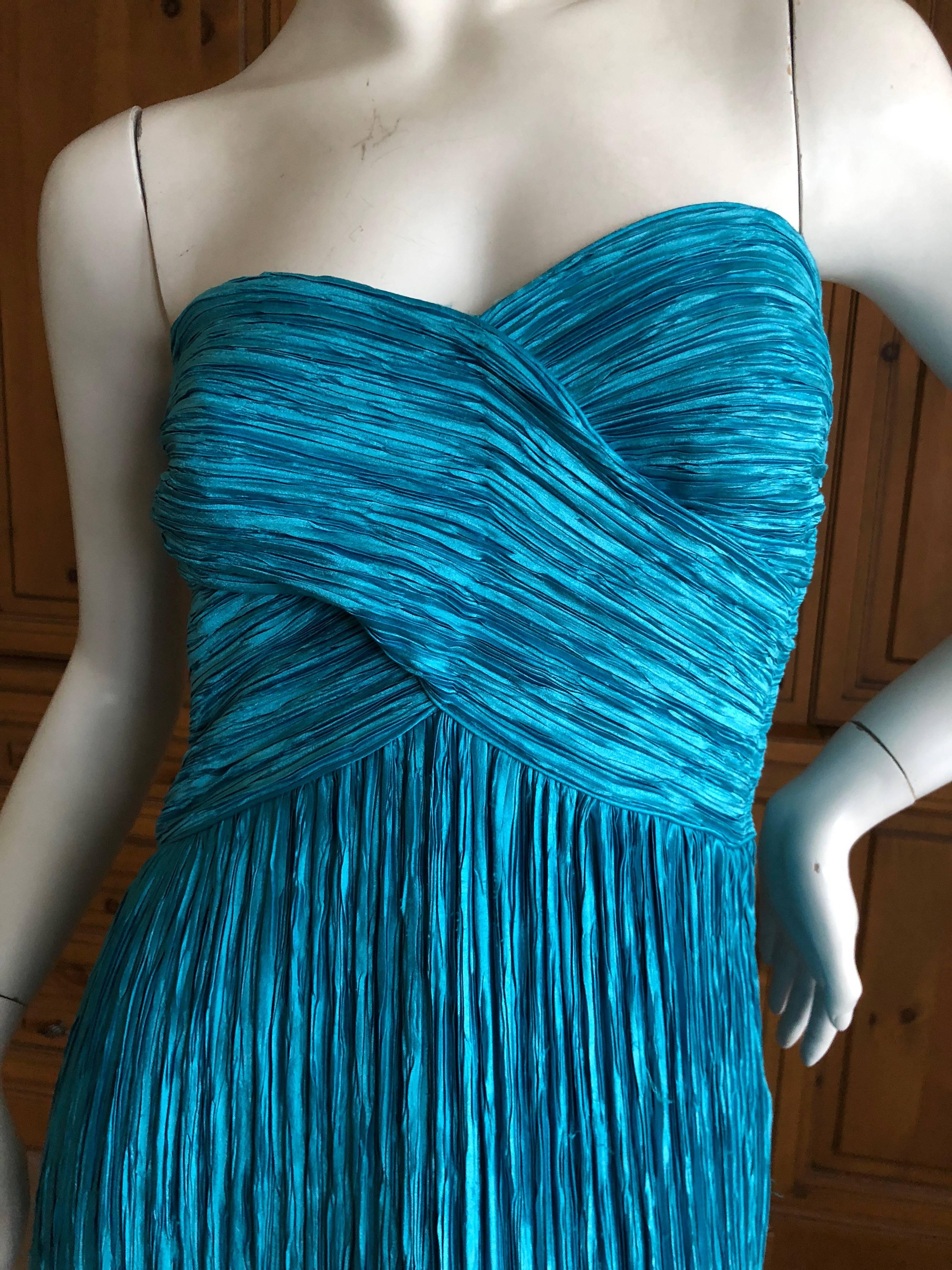 Mary McFadden for Martha 1970's Turquoise Plisse Pleated Strapless Evening Dress 3