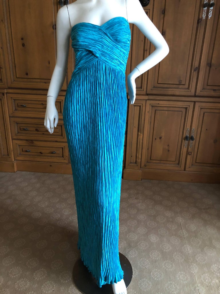 Mary McFadden for Martha 1970's Turquoise Plisse Pleated Strapless ...
