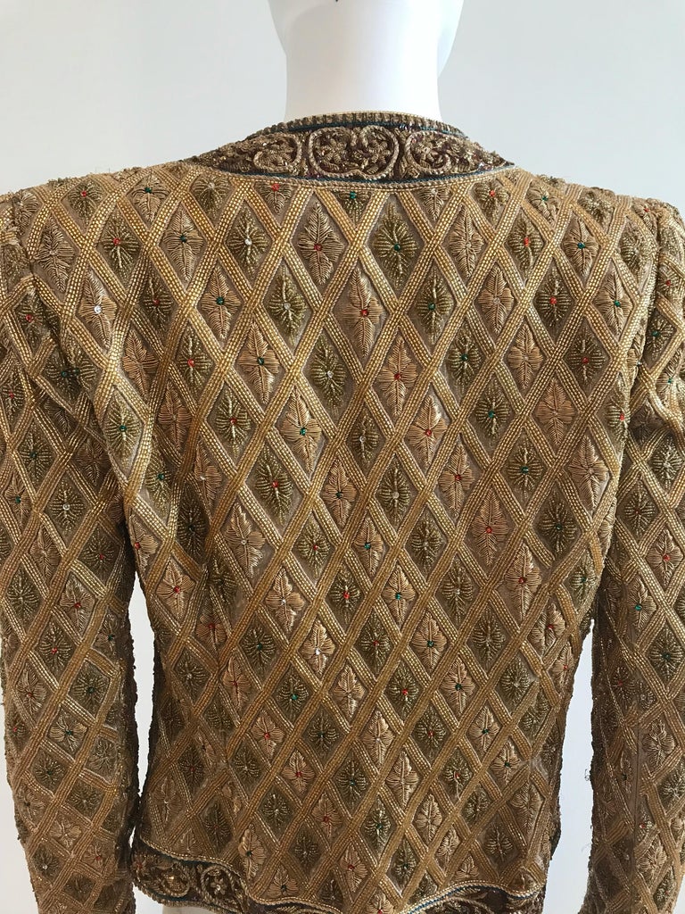Mary McFadden Gold Embroidered Beaded Jacket with Metal Strip Work For Sale 1