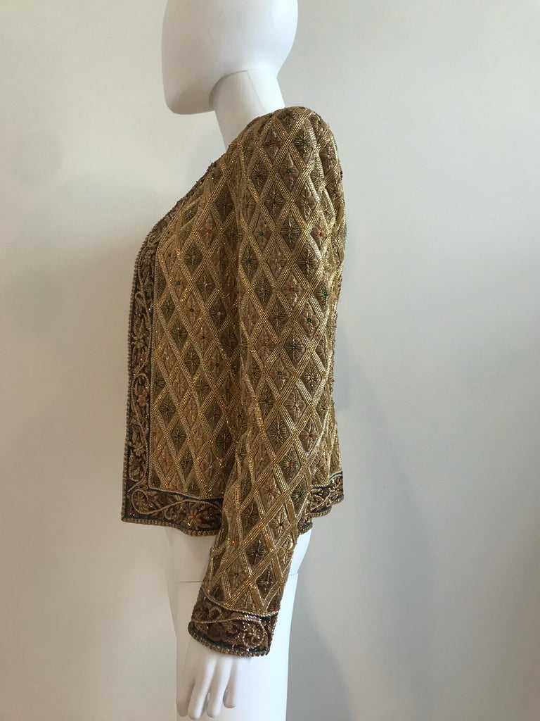 Mary McFadden Gold Embroidered Beaded Jacket with Metal Strip Work For Sale 2