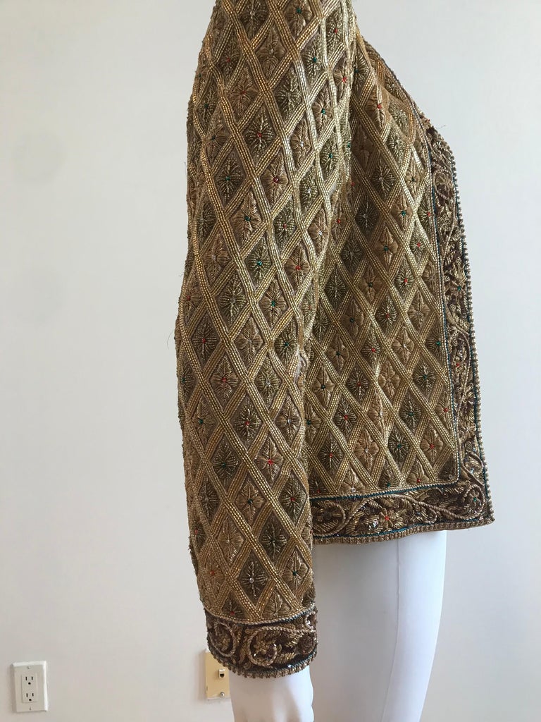 Mary McFadden Gold Embroidered Beaded Jacket with Metal Strip Work For Sale 3